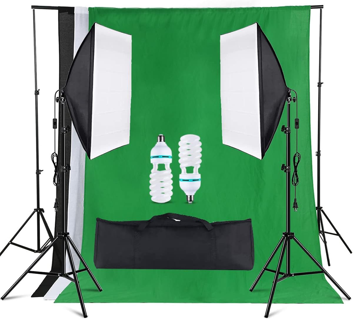 Portable Softbox Photography Video Lighting Kit Continuous Light System Background Frame Photography Photo Studio Equipment with 3 Colors Backdrop for Filming Model Portraits Advertising Shooting