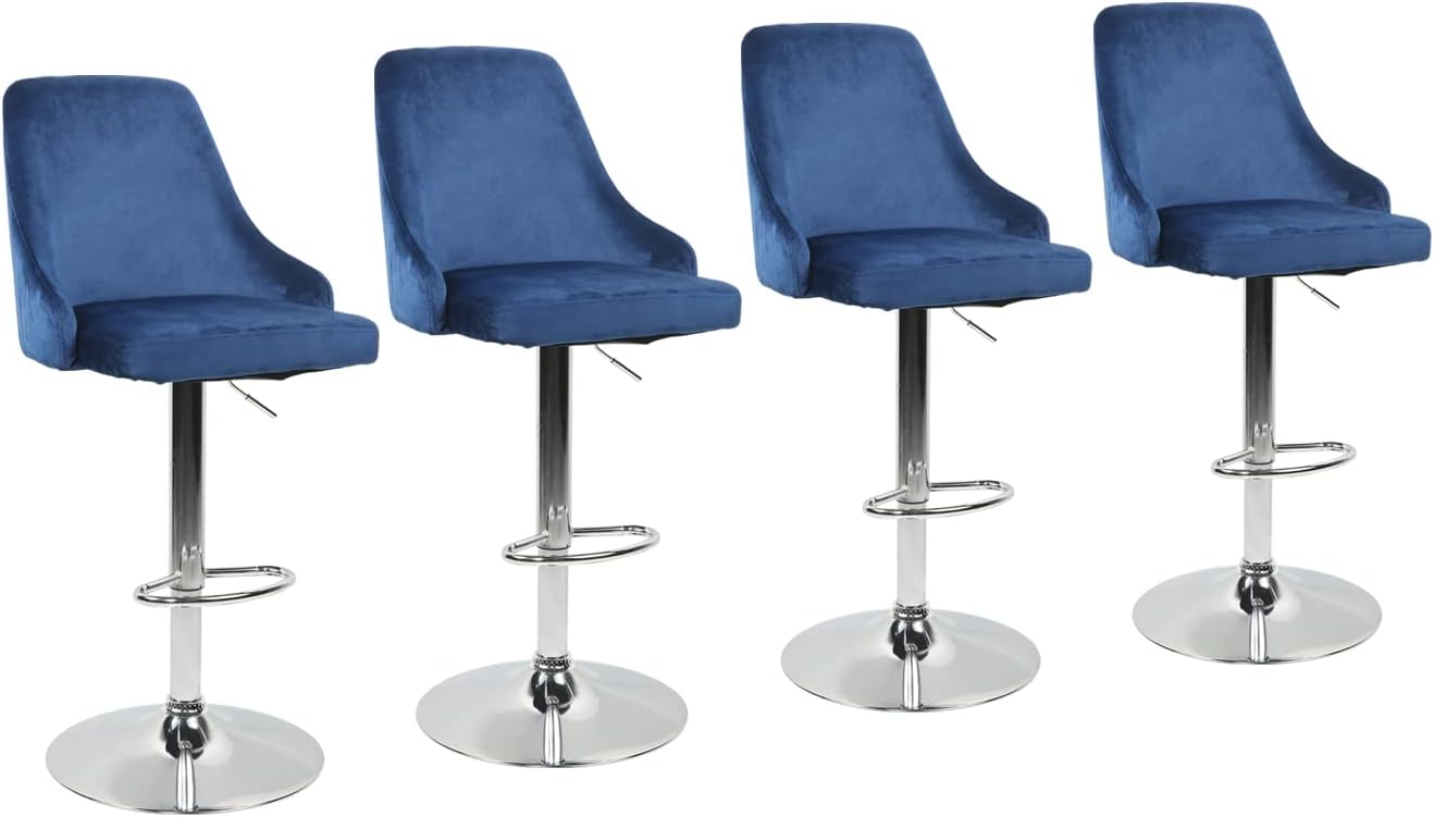 Swivel Bar Stools Set of 2, Adjustable Counter Height Bar Stools with Back, Modern Velvet Barstools for Kitchen Counter, Bar Height Dining Chairs for Kitchen Island, Easy to Assemble, Blue