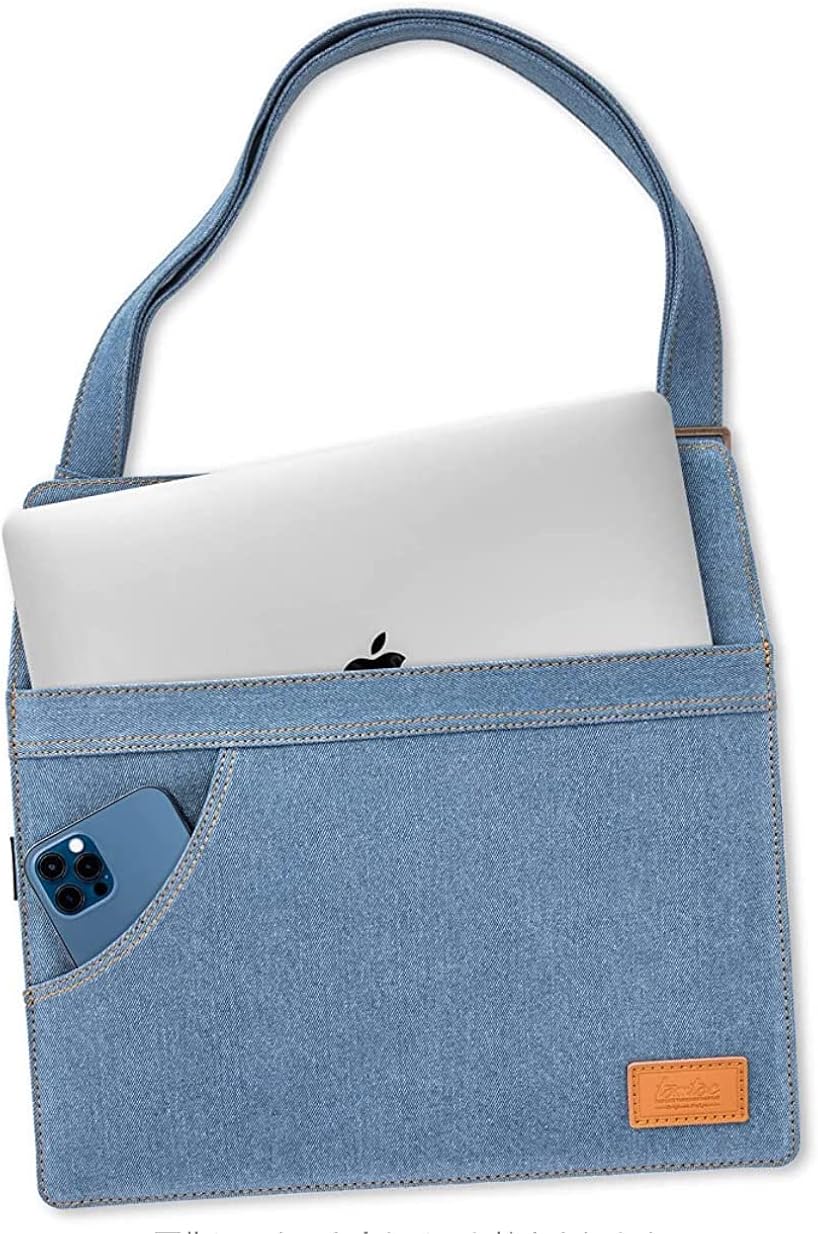 tomtoc Denim Ladies Shoulder Bag for 13-inch MacBook Air M1/A2337 A2179 2018-2021, MacBook Pro M1/A2338 A2251 2016-2021, 12.9 iPad Pro 5th/4th/3rd Gen, Vintage Style Retro Blue Jeans Case Sleeve Bag