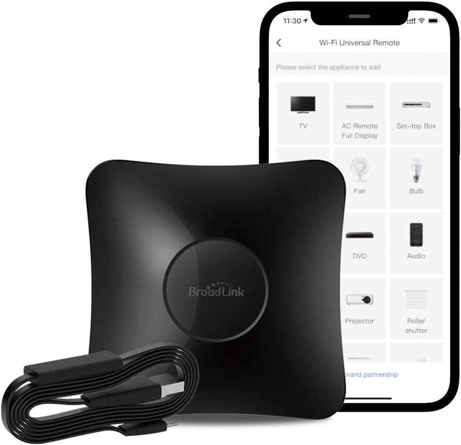 BroadLink RM4 pro Smart Remote and Sensor Cable Set RM4 pro S, Universal IR RF Remote Control Hub with Temperature Humidity Monitor USB Cable, Works with Alexa, Google Home, IFTTT Pack of 2