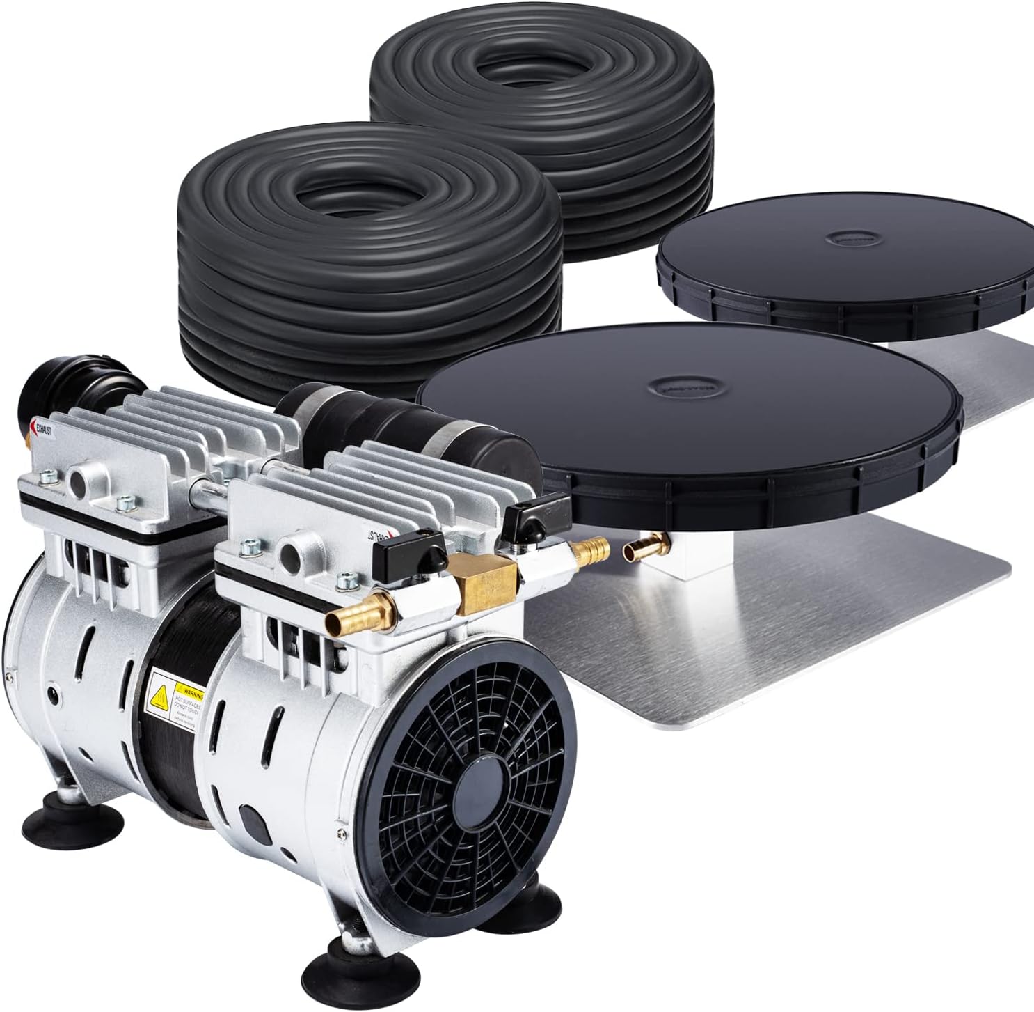 HQUA PAS20 Pond & Lake Aeration System for Up to 3 Acre, 1/2 HP Compressor + Two 100' Weighted Tubing + 2 Diffusers