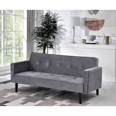 Campton 72'' Wide Velvet Tufted Back Convertible Sofa Wade Logan Fabric: Gray Velvet