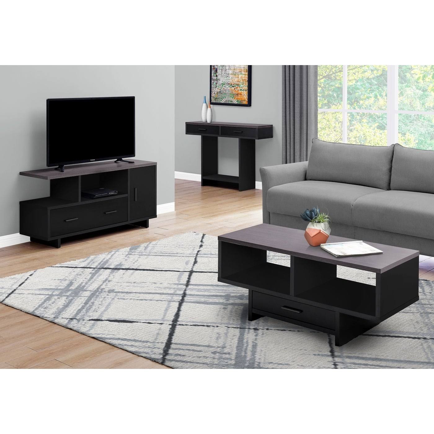42.25x22 Black and Gray Contemporary Rectangular Coffee Table with Storage