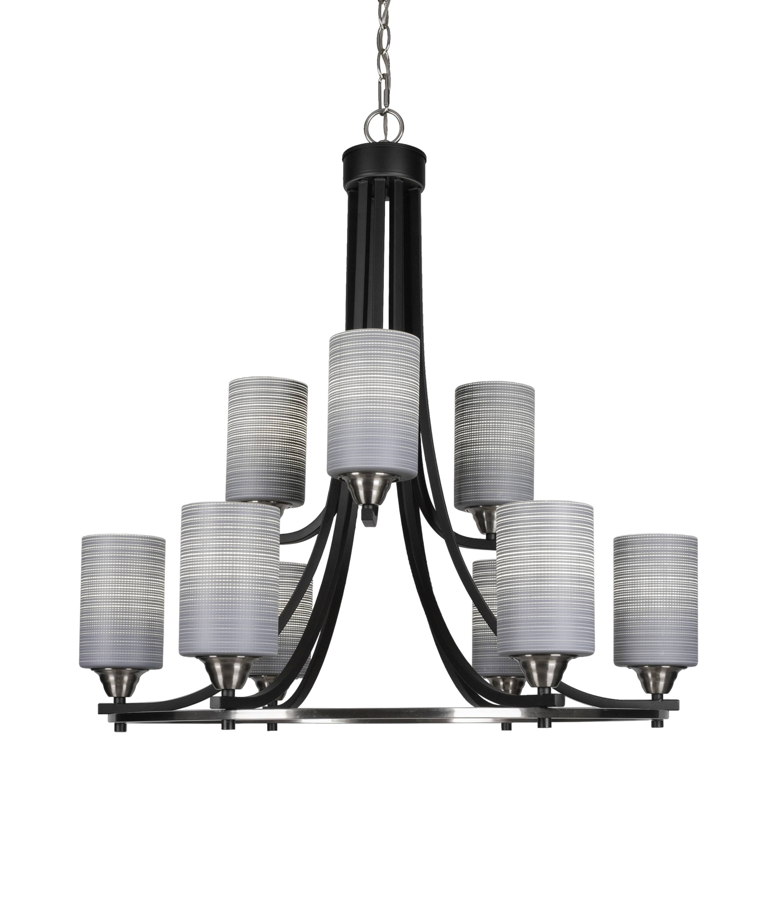 Toltec Lighting 3409-MBBN-4062 Paramount 9 Light 29 inch Chandelier in Matte Black-Brushed Nickel with Gray Matrix Glass