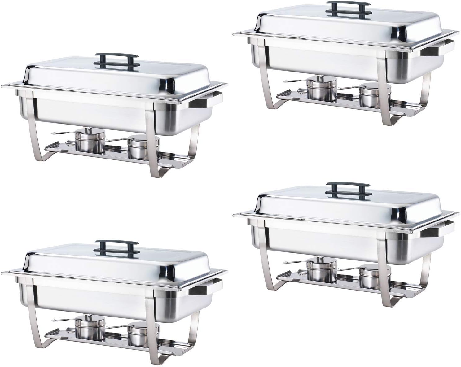 ALPHA LIVING 70014-GRAY 4 Pack 8QT Chafing Dish High Grade Stainless Steel Chafer Complete Set, 8 QT, Alpine Gray Handle