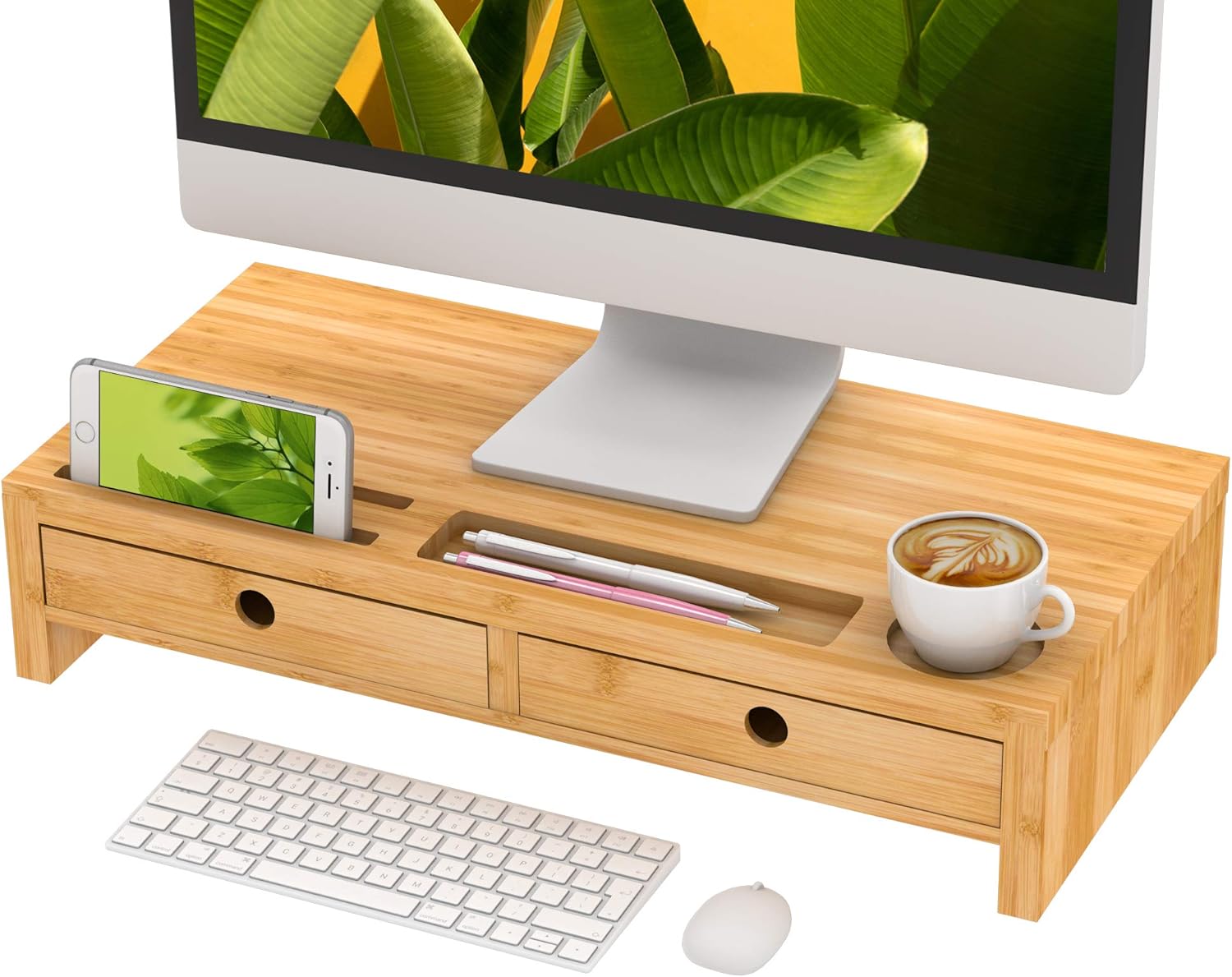Monitor Stand Riser with Drawer - Desk Shelf Organizer Keyboard Storage 20.5