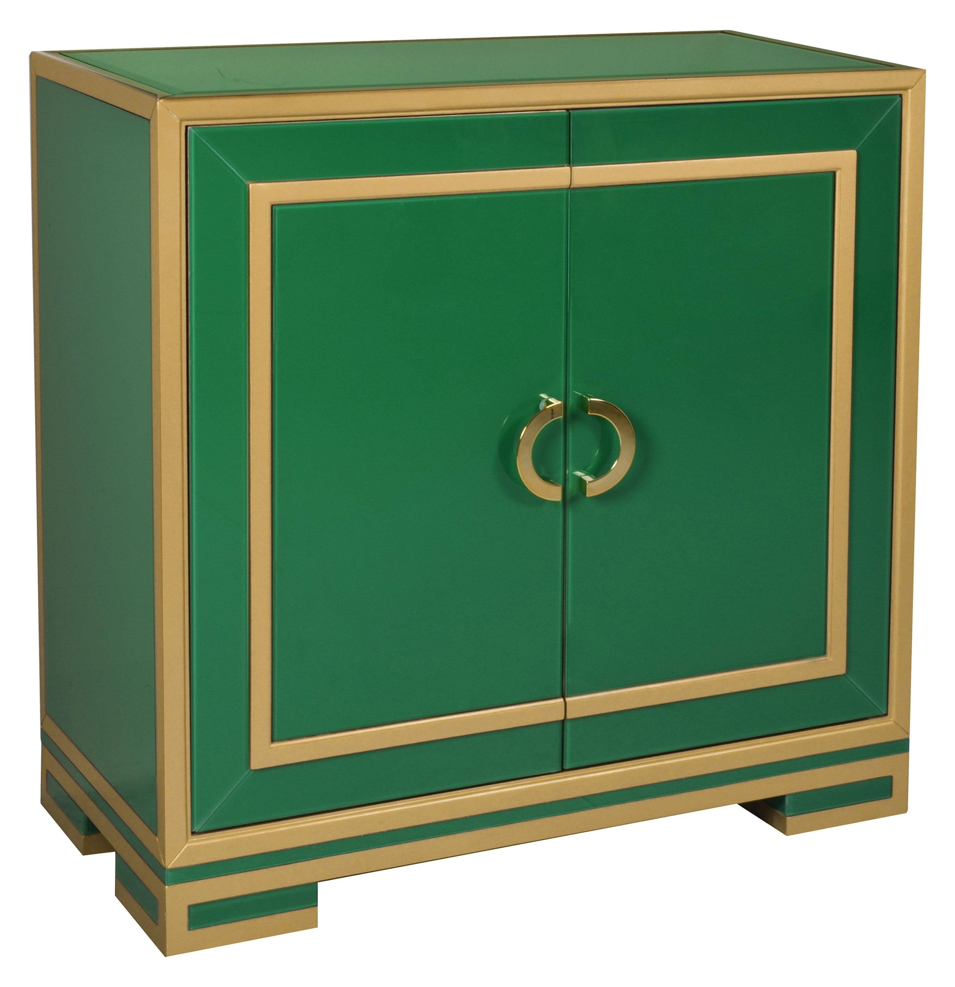 D328-003 Green and Gold Two Door REVERSE Painted Glass Accent Chest