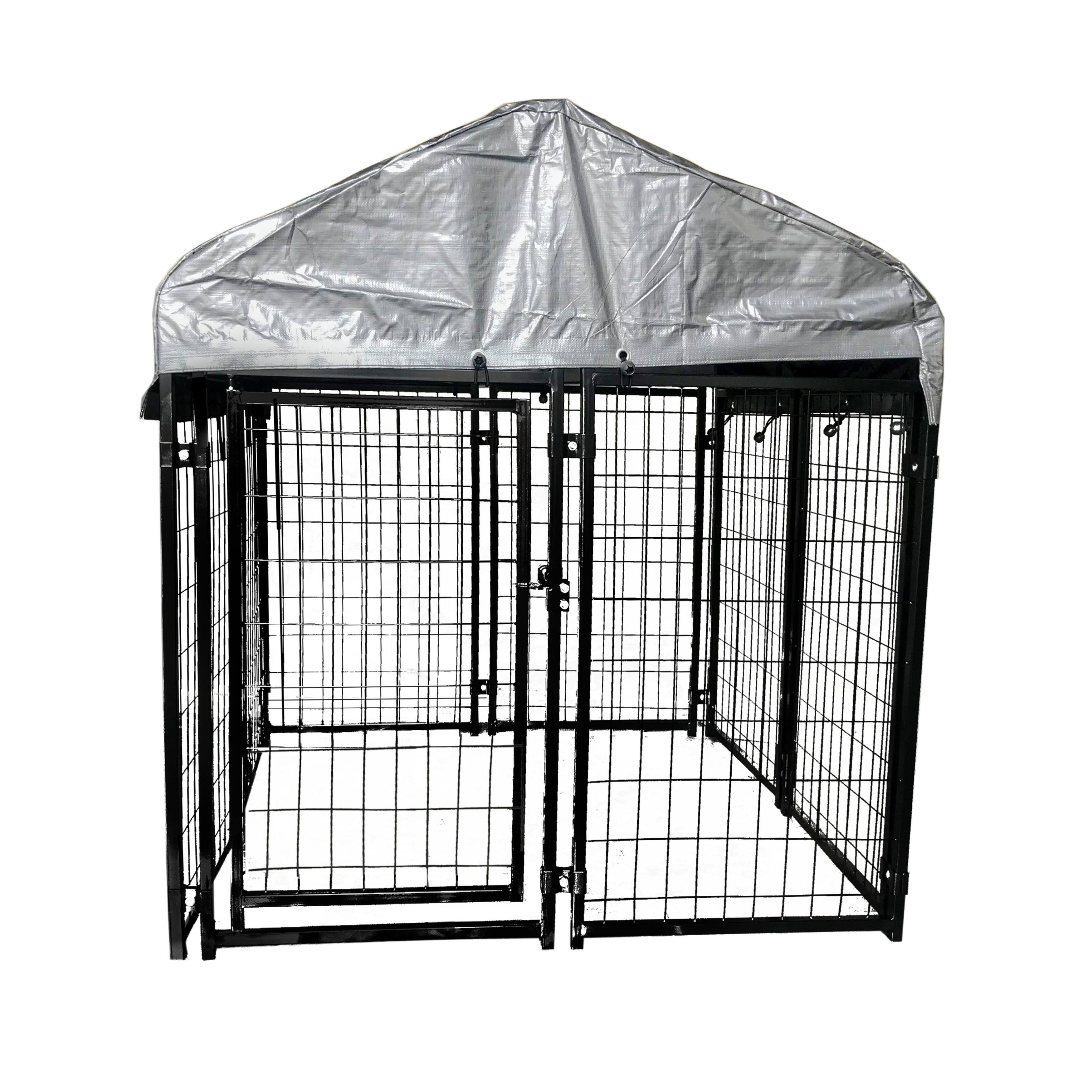 Aleko Dk5x5x4rf Expandable Heavy Duty Dog Kennel and Playpen Kit with Roof and Rain Cover - 5 x 5 x 4 Feet - Black