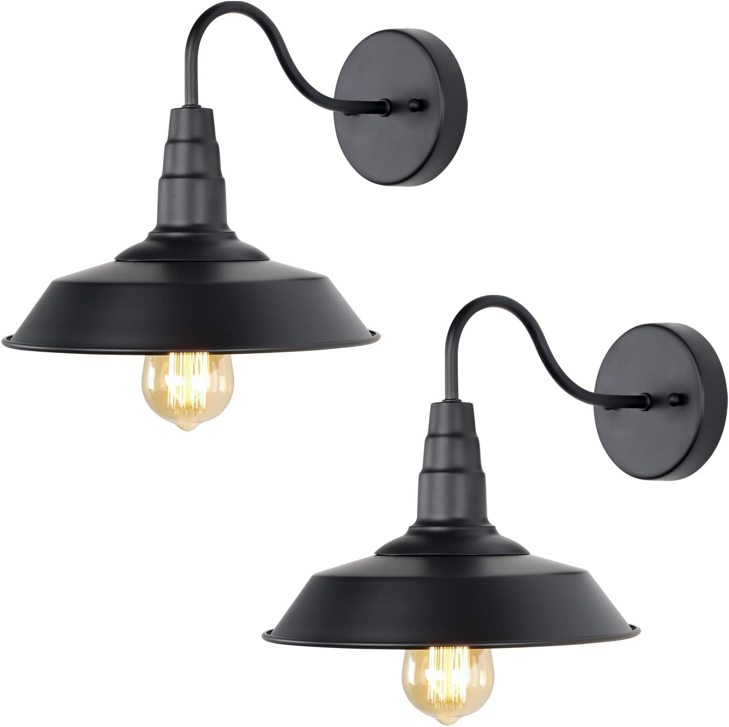 LNC Black Matte Wall Sconces 2 Pack Barn Vanity Lights, Gooseneck Lamp for Pathway, Bathrooms and Living Room A0224109
