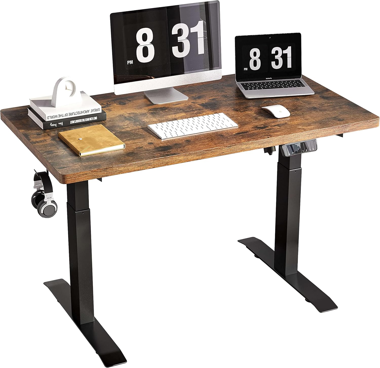 IYEE NATURE Electric Standing Desk Adjustable Height Desk, 40 x 24 Inches Stand up Desk, Ergonomic Design Home Office Desk, Sit Stand Desk with Splice Board/Black Frame/White Top