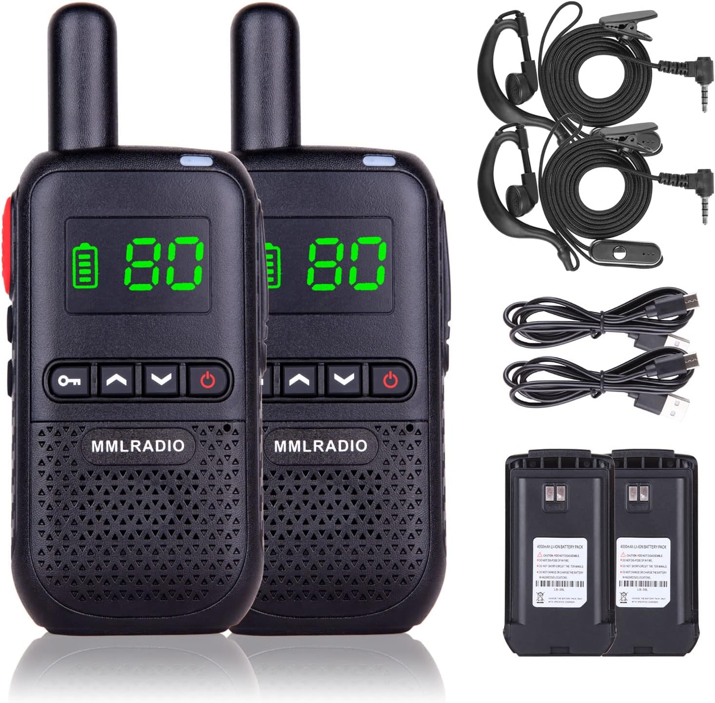 MMLRADIO Two Way Radio JC-737 22 Channels Walkie Talkies for Adults USB Charging Two Way Radios Rechargeable Walkie Talkies with Hidden Built-in Display and Earpieces(4 Pack)