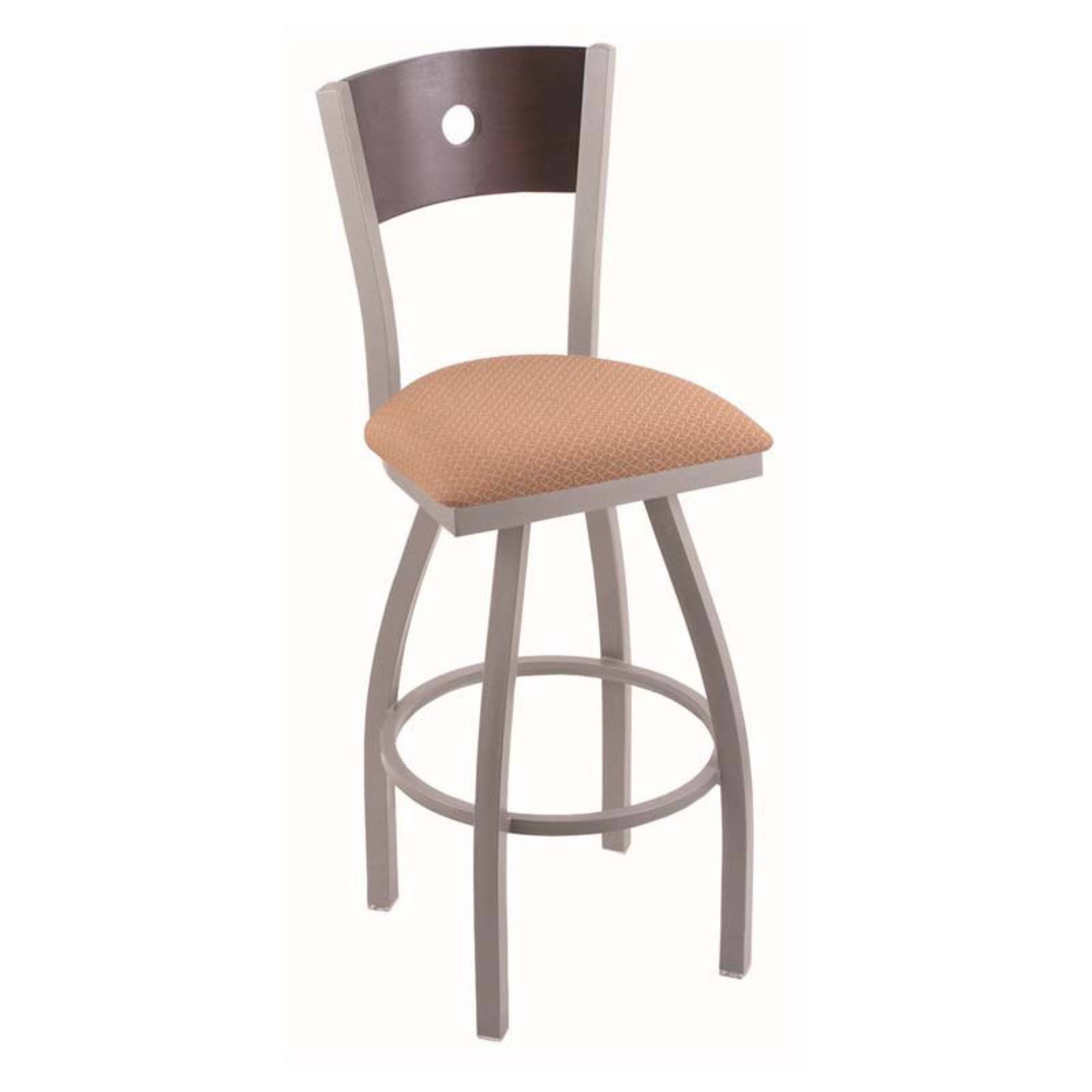Holland Bar Stool 830 Voltaire 25x22 Counter Stool with Stainless Finish, Axis Summer SEAT, Natural Oak BACK, and 360 Swivel 830