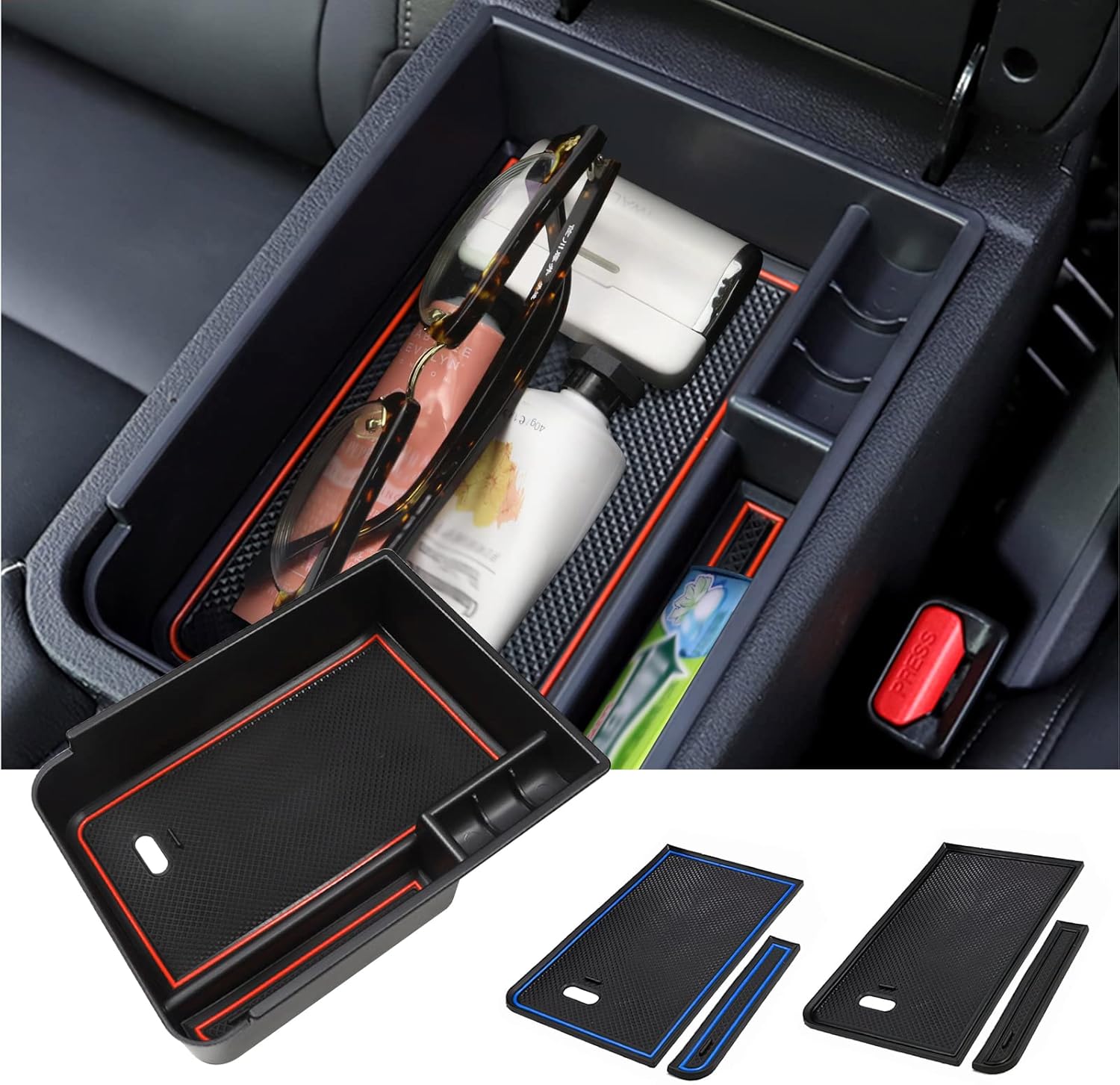 ZCLINKO Center Console Organizer for 2020+ Nissna Sentra Armrest Storage Box Interior Accessories Armrest Organizer ABS Tray Insert Organizer Glove Pallet Secondary Storage (Black+Blue+Orange)