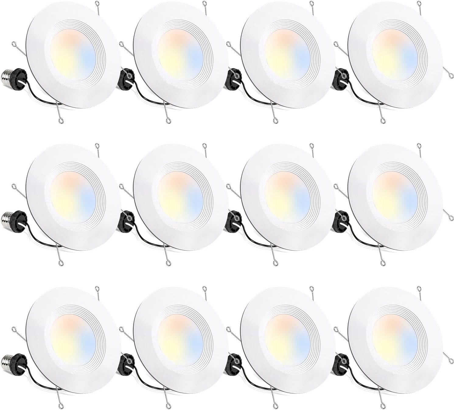 hykolity 12 Pack 5/6 Inch Selectable CCT LED Recessed Lighting, Baffle Trim, CRI90, 1100lm, 15W=100W, 2700K/3000K/3500K/4000K/5000K Adjustable, Dimmable Recessed Lighting, Damp Rated LED Can Lights Pack of 2
