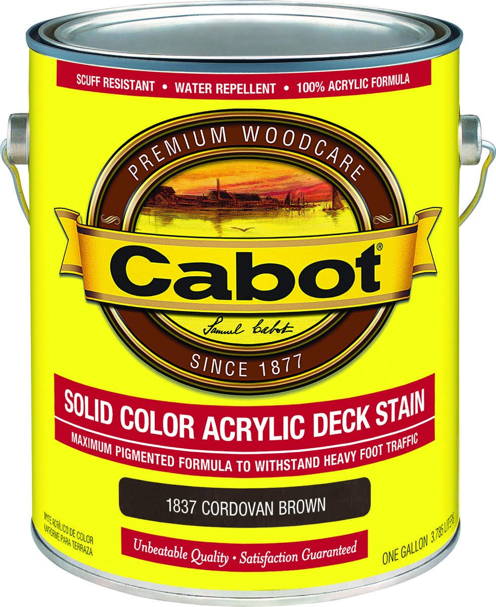 Cabot 1837-07 Solid Color Acrylic Deck Stain, Cordovan Brown, 1 Gallon