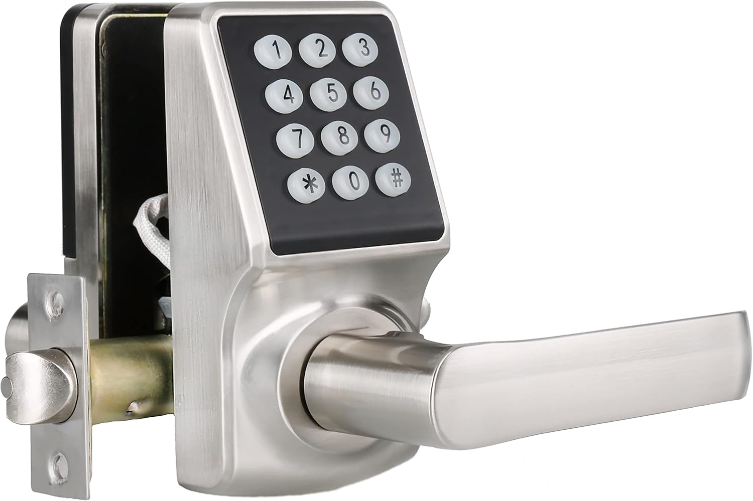 Keyless Entry Door Lock with Handle, Electronic Keypad Door Lock with Key, Digital Smart Door Front Lock , IC Card and Key, Easy Installation for Home, Hotel (Matte Black, Door Lock with Handle)