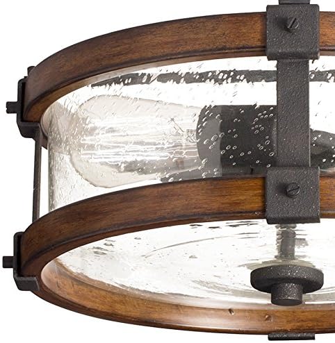Kichler 38171 Distressed Semi Flush Mount Light, 3, Black Metal and Wood