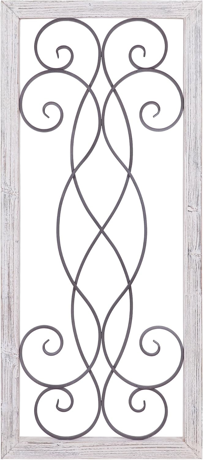 Patton Wall Decor Rustic White Washed Wood and Metal Decorative Scroll Wall Decor Pack of 2