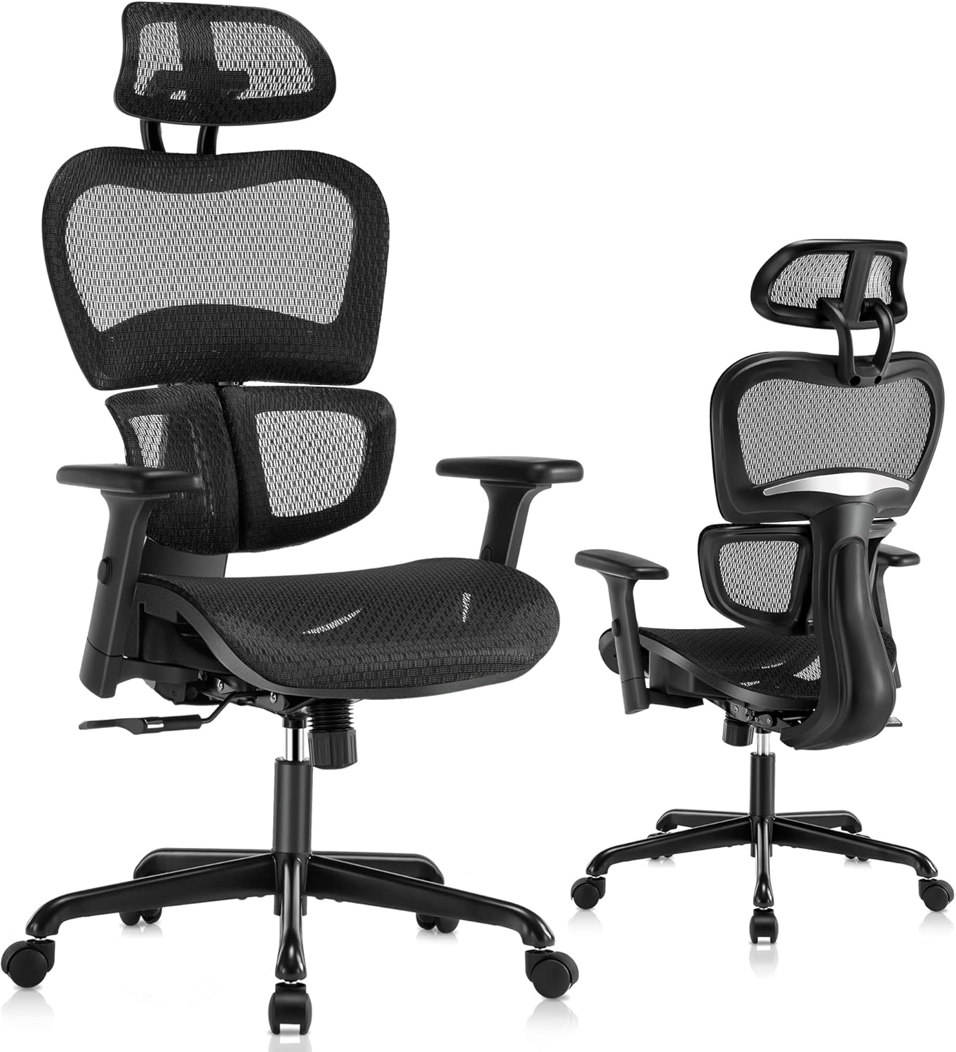 SUNNOW Ergonomic Office Chair - Desk Mesh Chair with 3D Lumbar Support, Adjustable Headrest & Sliding Armrest, High Back Computer Chairs, Swivel Executive Chairs for Home Office Work
