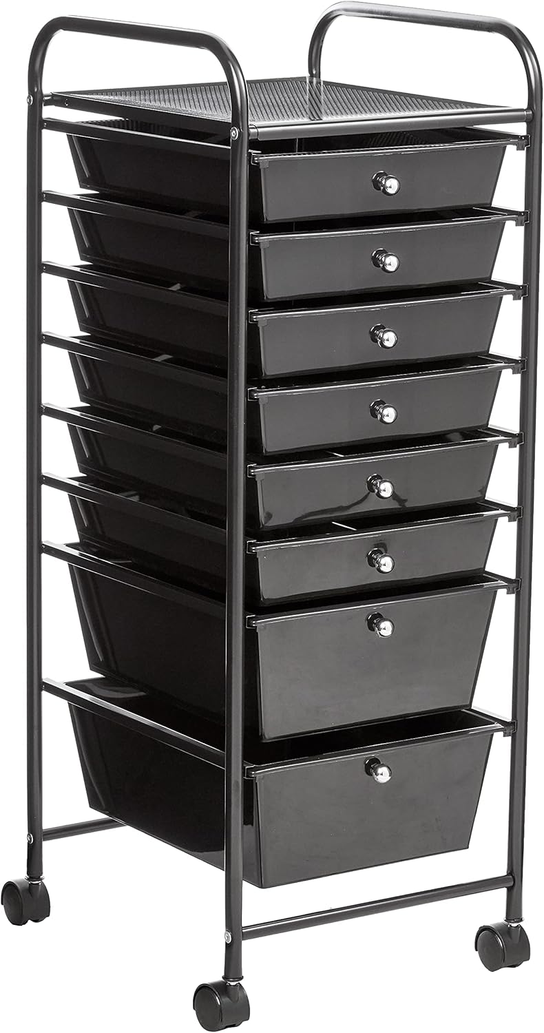 Urban Shop 5 Drawer Rolling Storage Cart, Black Pack of 2