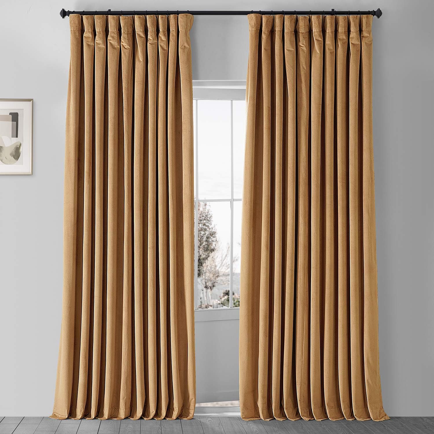 HPD Half Price Drapes VPCH-VET1222-96 Signature Extra Wide Blackout Velvet Curtain (1 Panel), 100 in x 96 in, Natural Grey