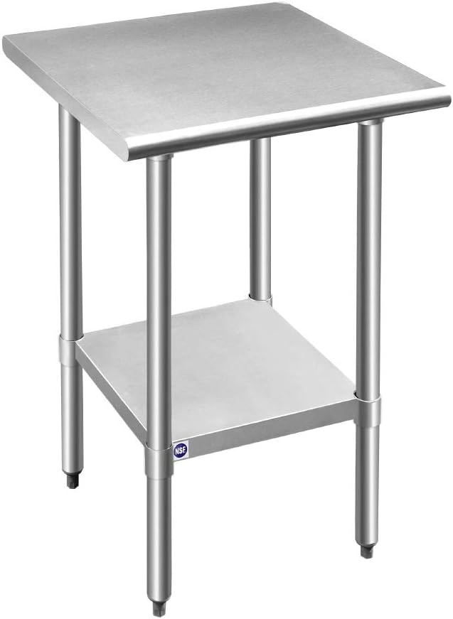 ROCKPOINT Stainless Steel Table for Prep & Work with Backsplash 60x24 Inches, NSF Metal Commercial Kitchen Table with Adjustable Under Shelf and Table Foot for Restaurant, Home and Hotel