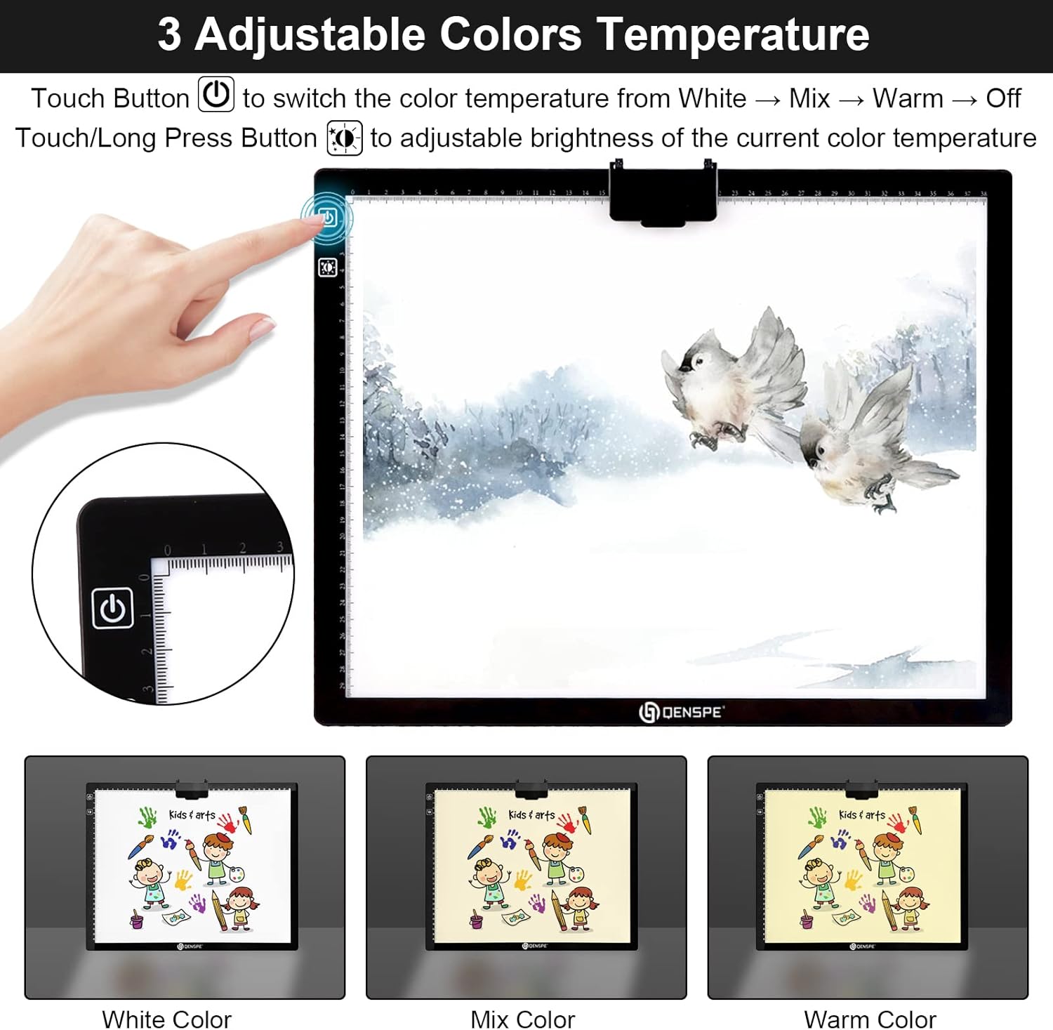 QENSPE Wireless A3 Light Pad for Diamond Painting, Rechargeable LED Tracing Light Box, 6-Level Dimmable Diamond Art Light Board, A3 Light Pad with Built-in Stand Diamond Painting Accessories Tools