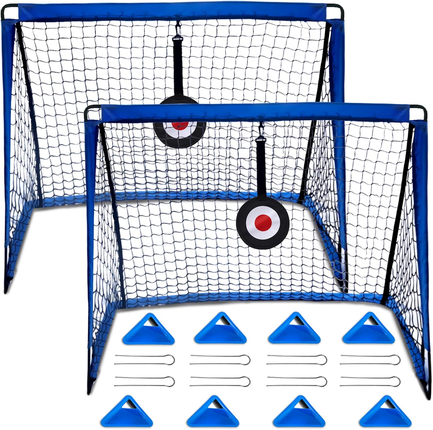 E-SDS 4&rsquo;x3&rsquo; Kids Soccer Goals for Backyard, Set of 2 Pop Up Soccer Goals with Aim Target, Agility Training Cones, and Carrying Case &ndash; Partable Football Goal Nets