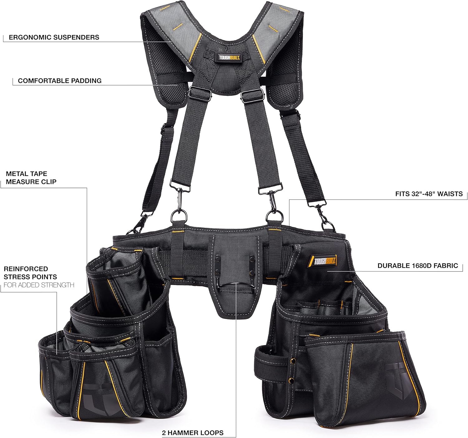 ToughBuilt - Pro Carpenter Suspension Rig with Pockets - Heavy Duty, Deluxe Premium Quality, Durable - Adjustable Size - (TB-302-6) Pack of 2