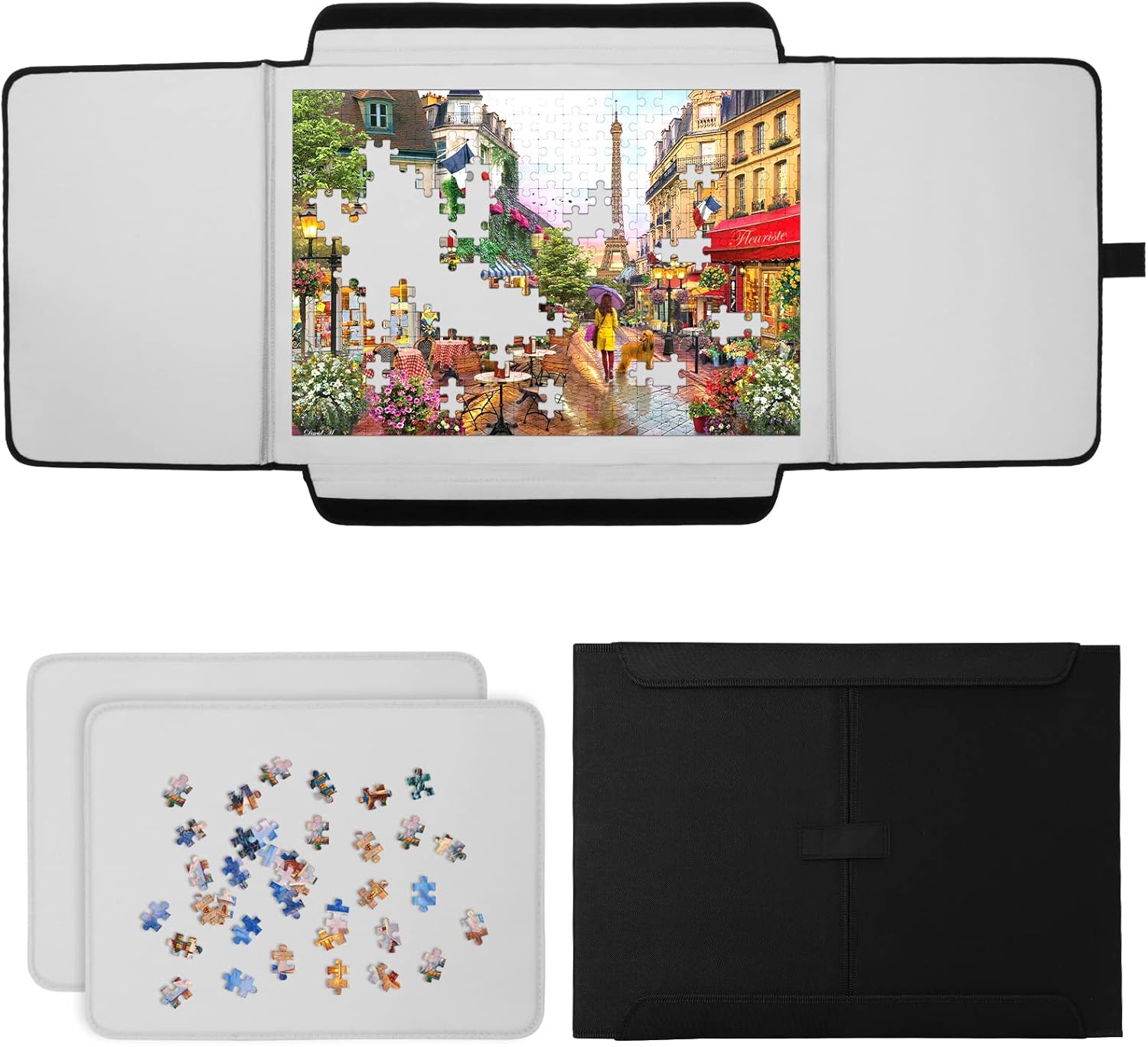 Jigsaw Puzzle Case, Biigee Portable Premium Puzzle Storage Board, Lightweight Non-Slip Puzzle Boards, Easy to Store, Great Gift,Black (1000 Piece)