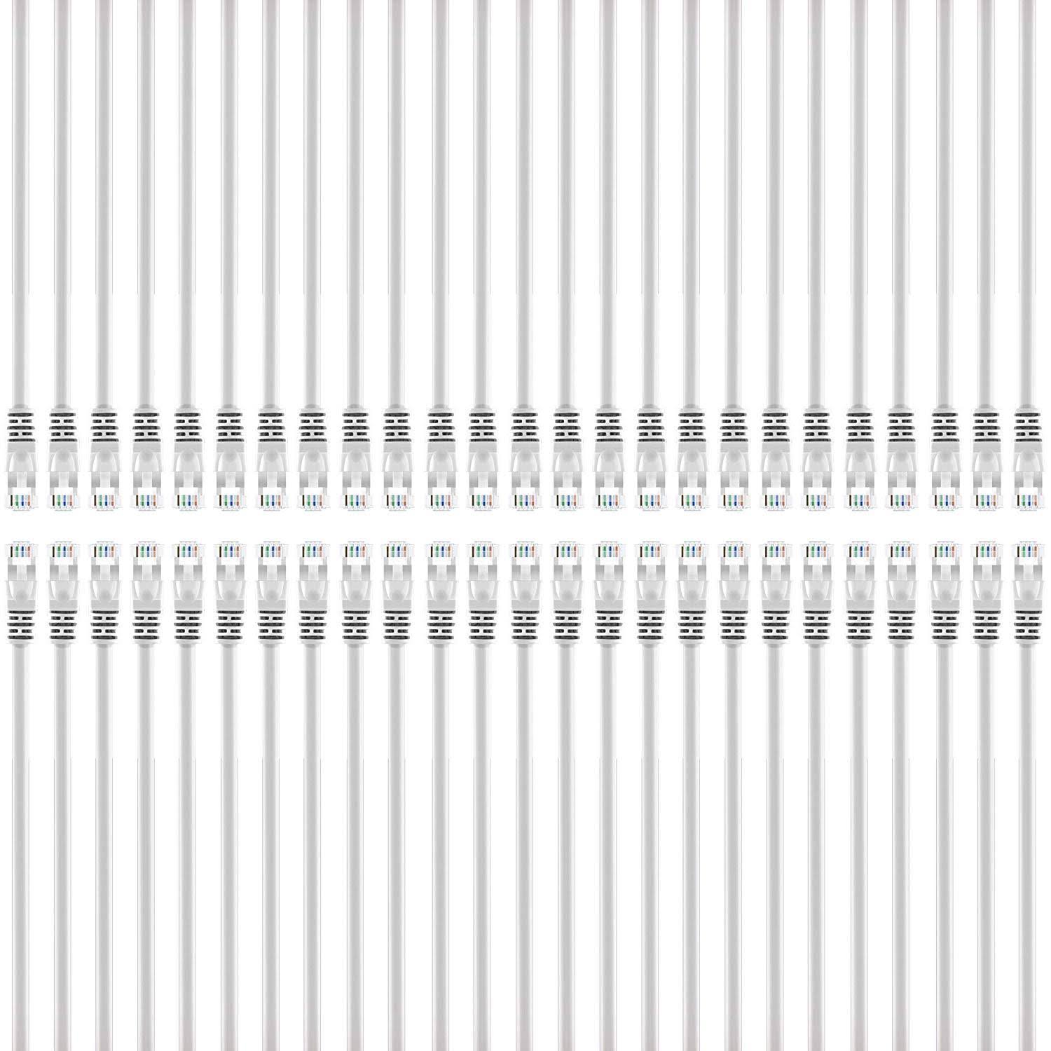 GearIT 50-Pack Cat 6 Ethernet Cable Cat6 Snagless Patch 3 Feet - Snagless RJ45 Computer LAN Network Cord White - Compatible with