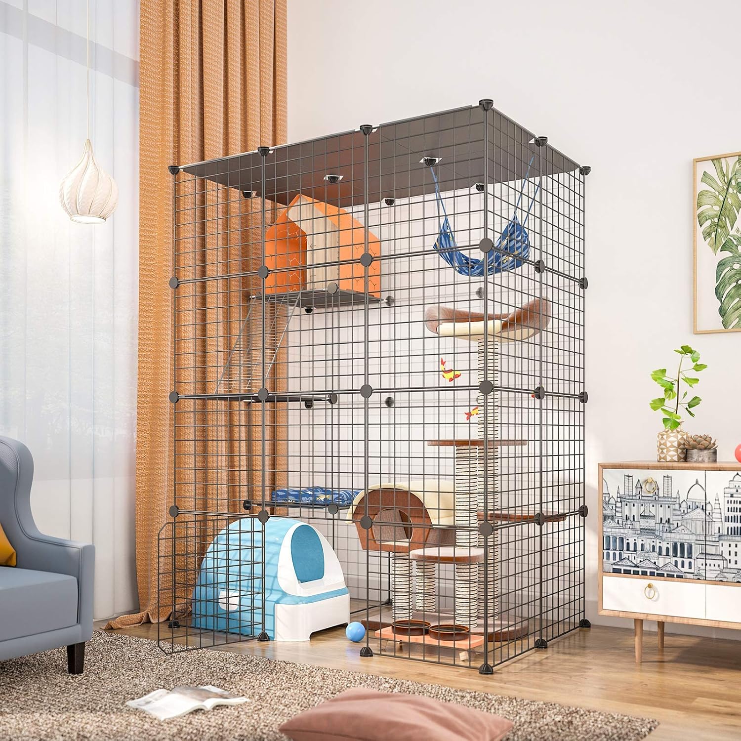 Eiiel Large Cat Cage Indoor DIY Cat Playpen Detachable Metal Wire Kennels Crate 2x3x4 Large Exercise Place Ideal for 1-3 Cat&hellip;