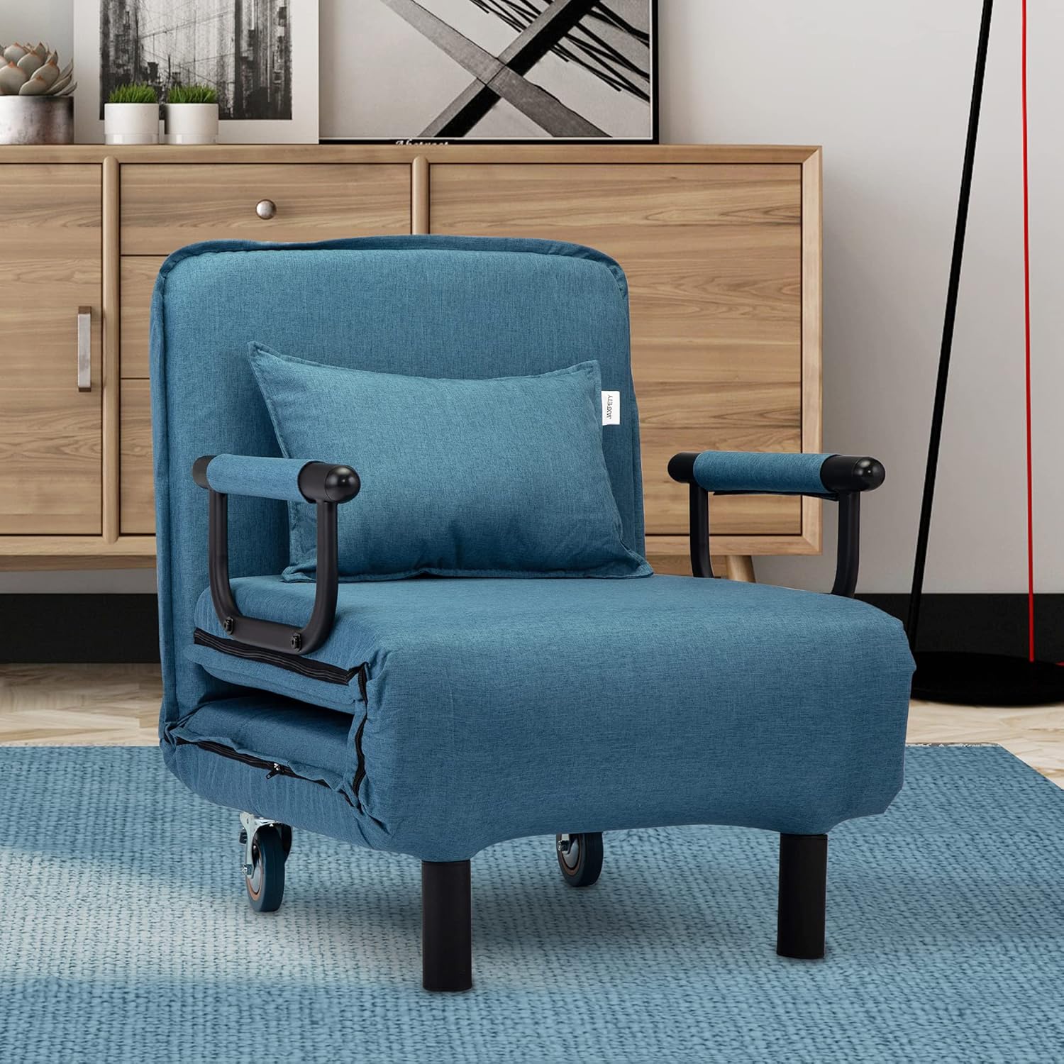 Fabric Foldable Single Convertible Lazy Sofa Folding Chair Lounge Sofa Bed Couch Leisure Recliner Hidden Legs 5 Position Furniture for Small Space for Home Living Room,Blue