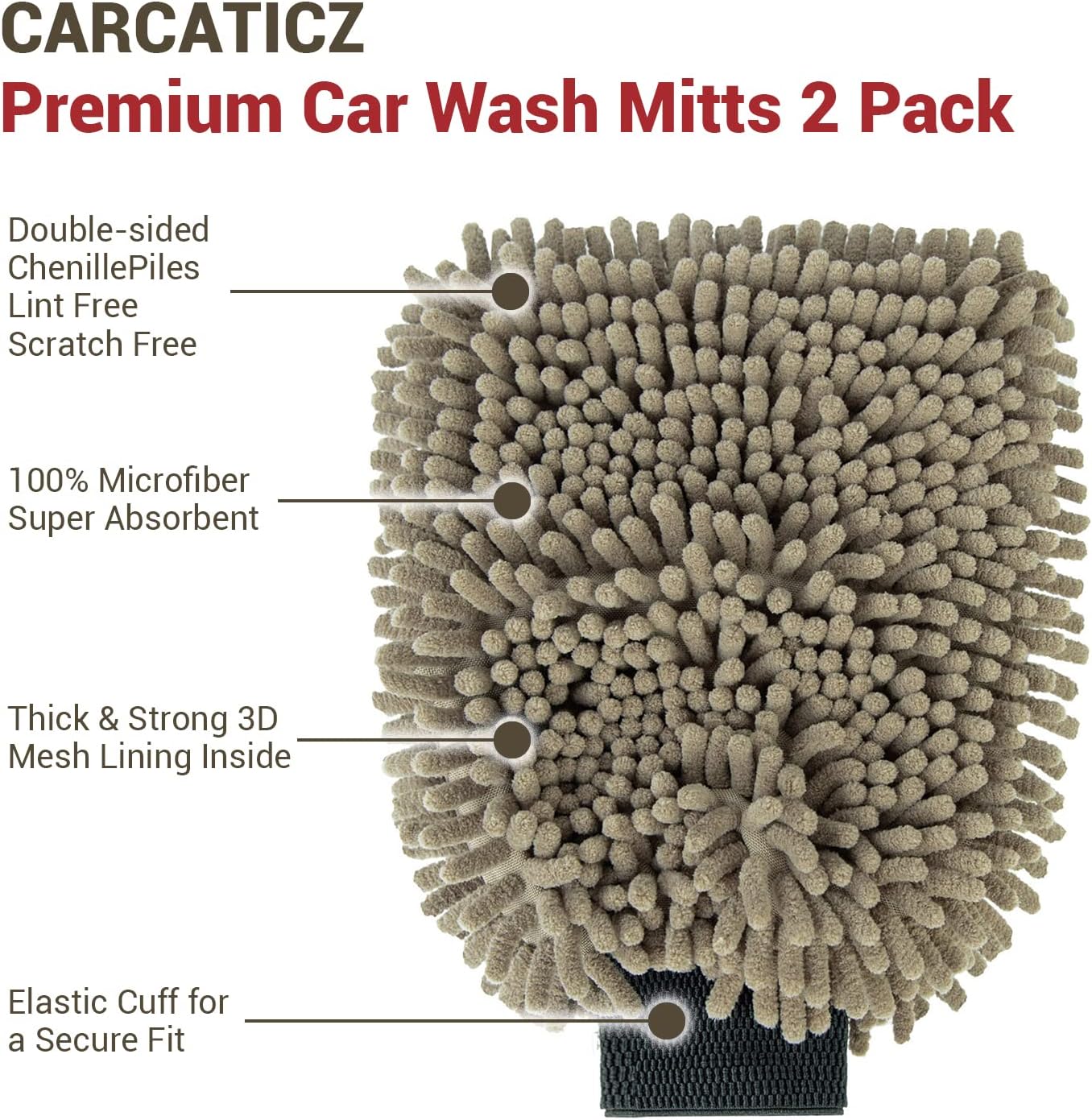 CARCATICZ Microfiber Car Wash Mitt 2 Pack, Car Washing Gloves, Scratch-Free, Strong Water Absorption Premium Microfiber Mitt Car Wash, Grey Color, 11'' x 8.7''