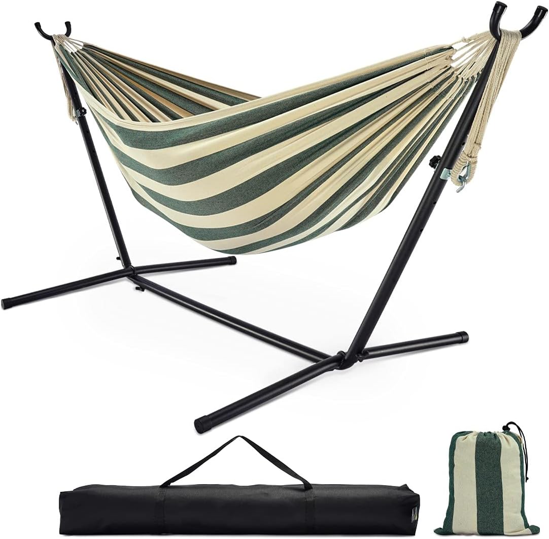 Zupapa 2 Person Hammock with Stand and Carrying Case, 550 Capacity, Portable for Living Room, Garden, Tassel Macrame White