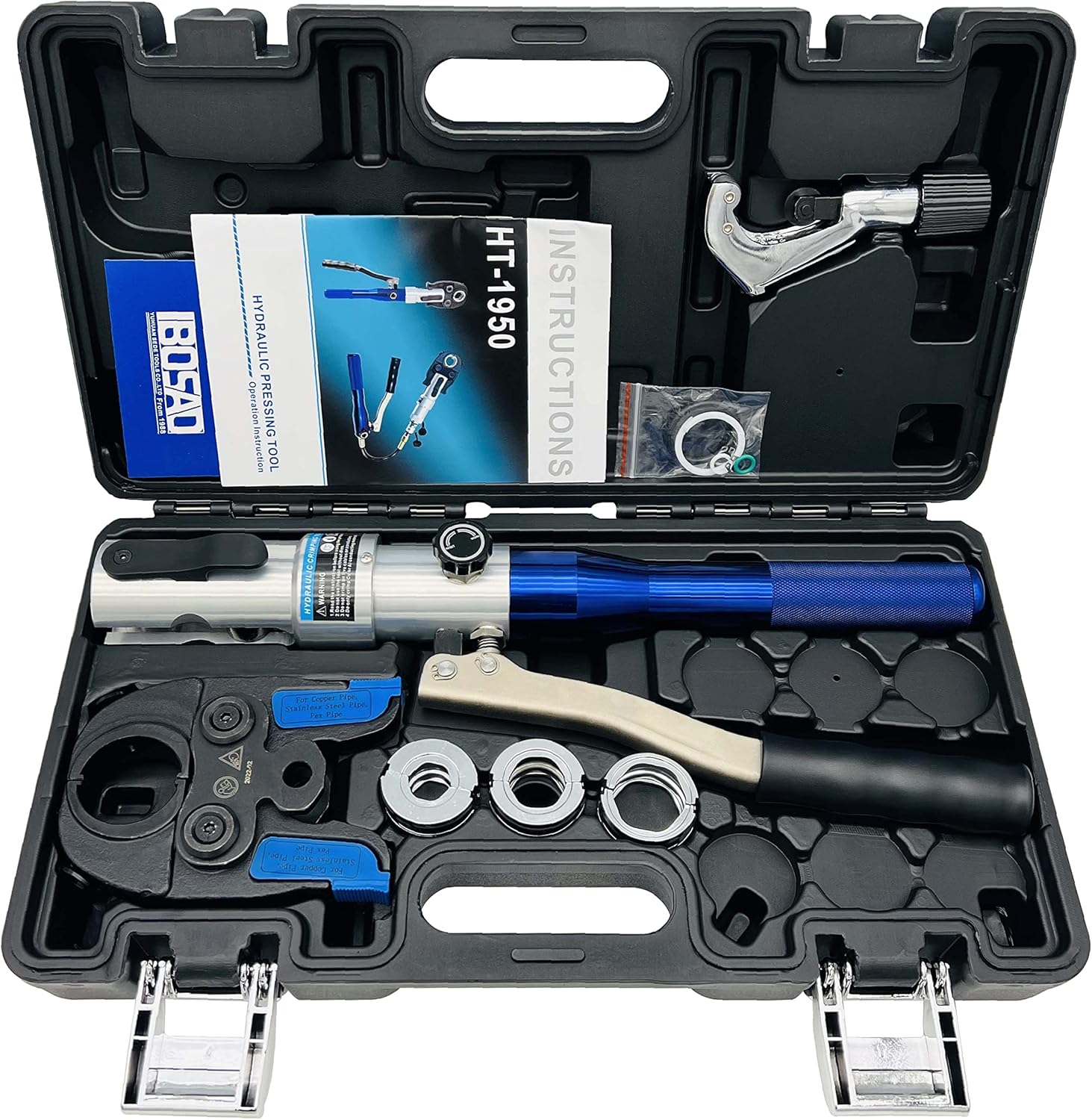 IBOSAD Copper Tube Fittings Hydraulic Pipe Crimping Tool with 1/2 inch,3/4 inch and 1 inch Jaw Copper Pipe Propress Crimpers Pressing Pliers,Suit for Narrow Space and Tee Fitting，Hydraulic drive