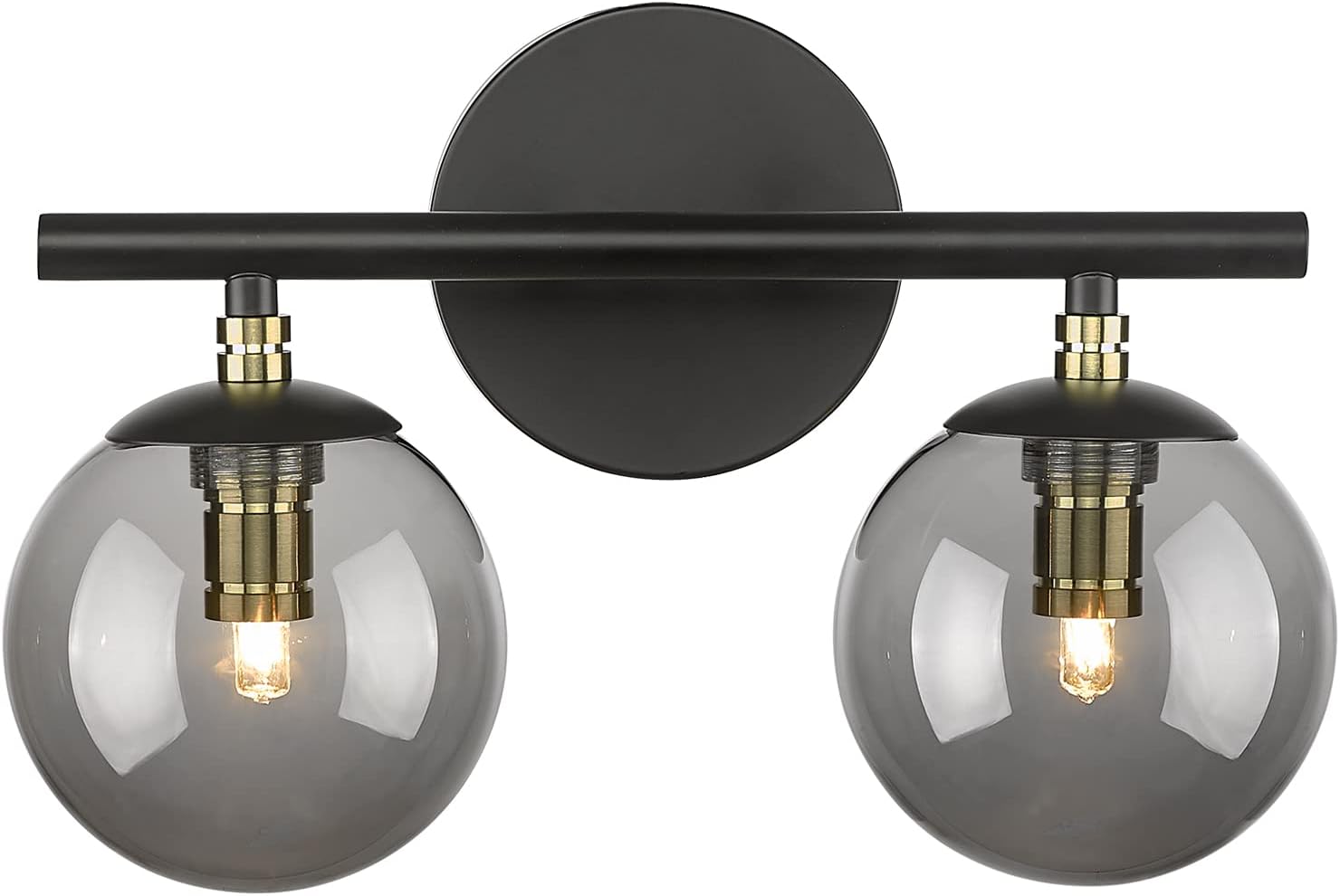 LMS Bathroom Light Fixtures, 2-Light Bathroom Vanity Light Fixtures 13 Inch, Black and Brass Gold Finish with Globe Glass Shade, LMS-116