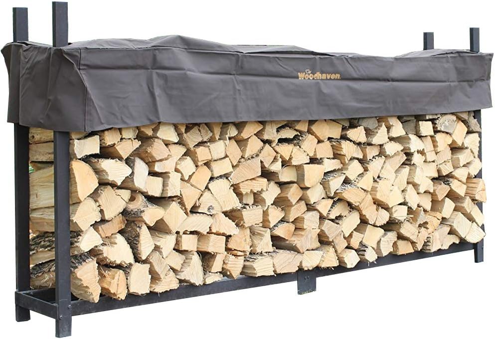 The Woodhaven Brown 10 Foot Firewood Log Rack with Cover