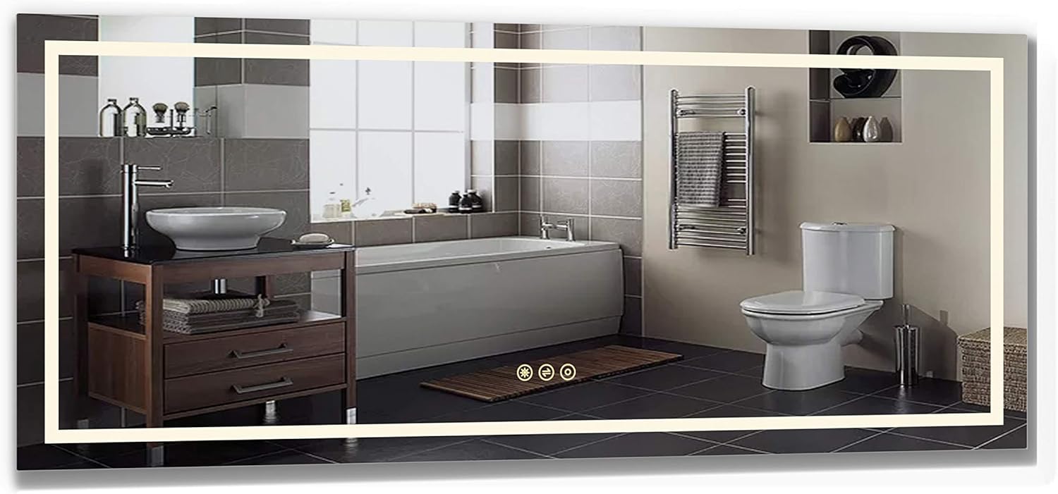 B&C Danube Super Slim Bathroom Mirror Vertical | LED Backlit | Polished Edge &Frameless | Defogger & Dimmer|Touch Switch|Copper Free Silver Backed |MD04 (Danube II 72