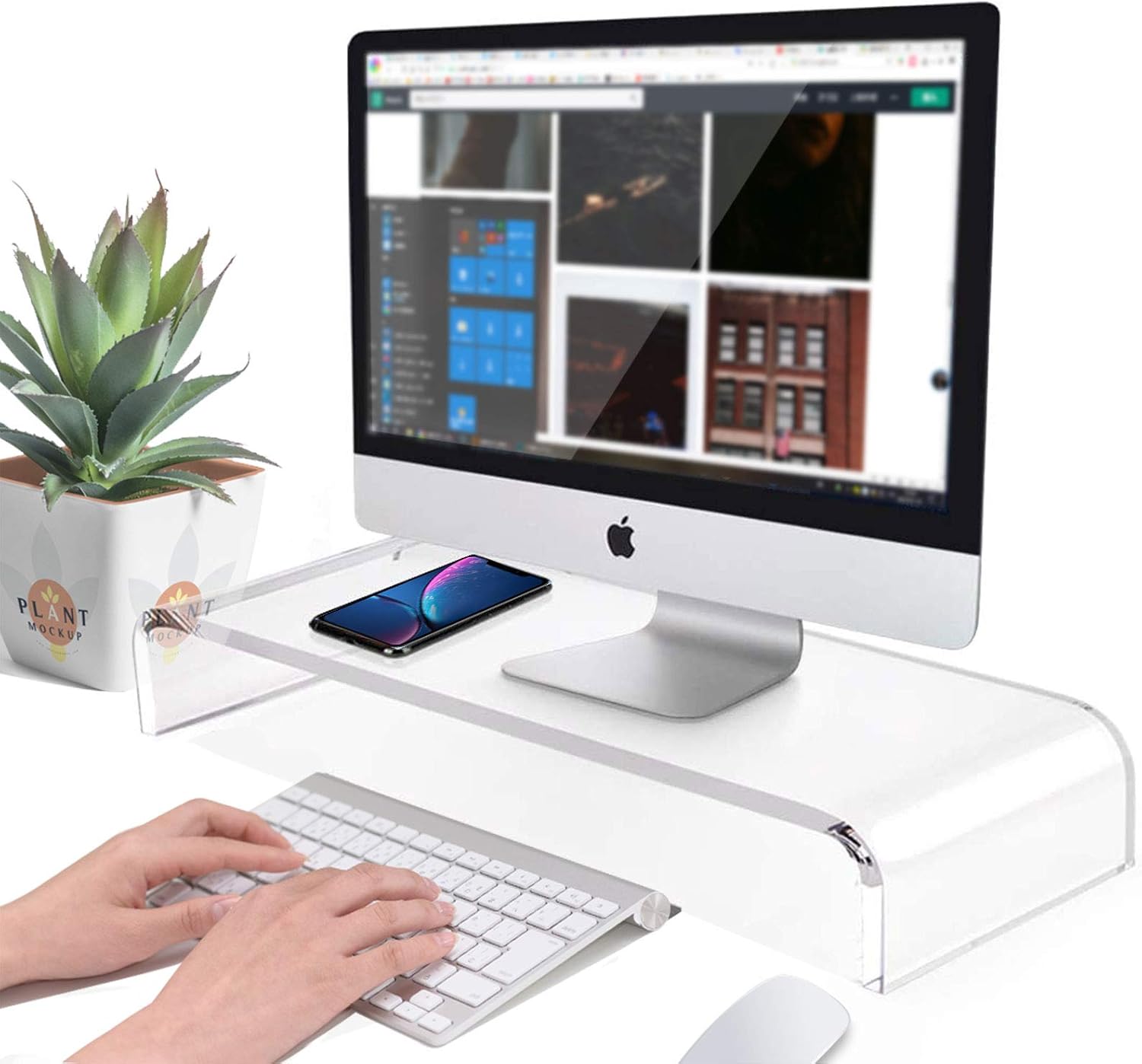 OFFICE1ST Acrylic Monitor Stand Monitor Riser Computer Stand Storage Support Laptop Riser, Printer, TV Screen Stand, Free Pencil Holder (Medium) Pack of 2