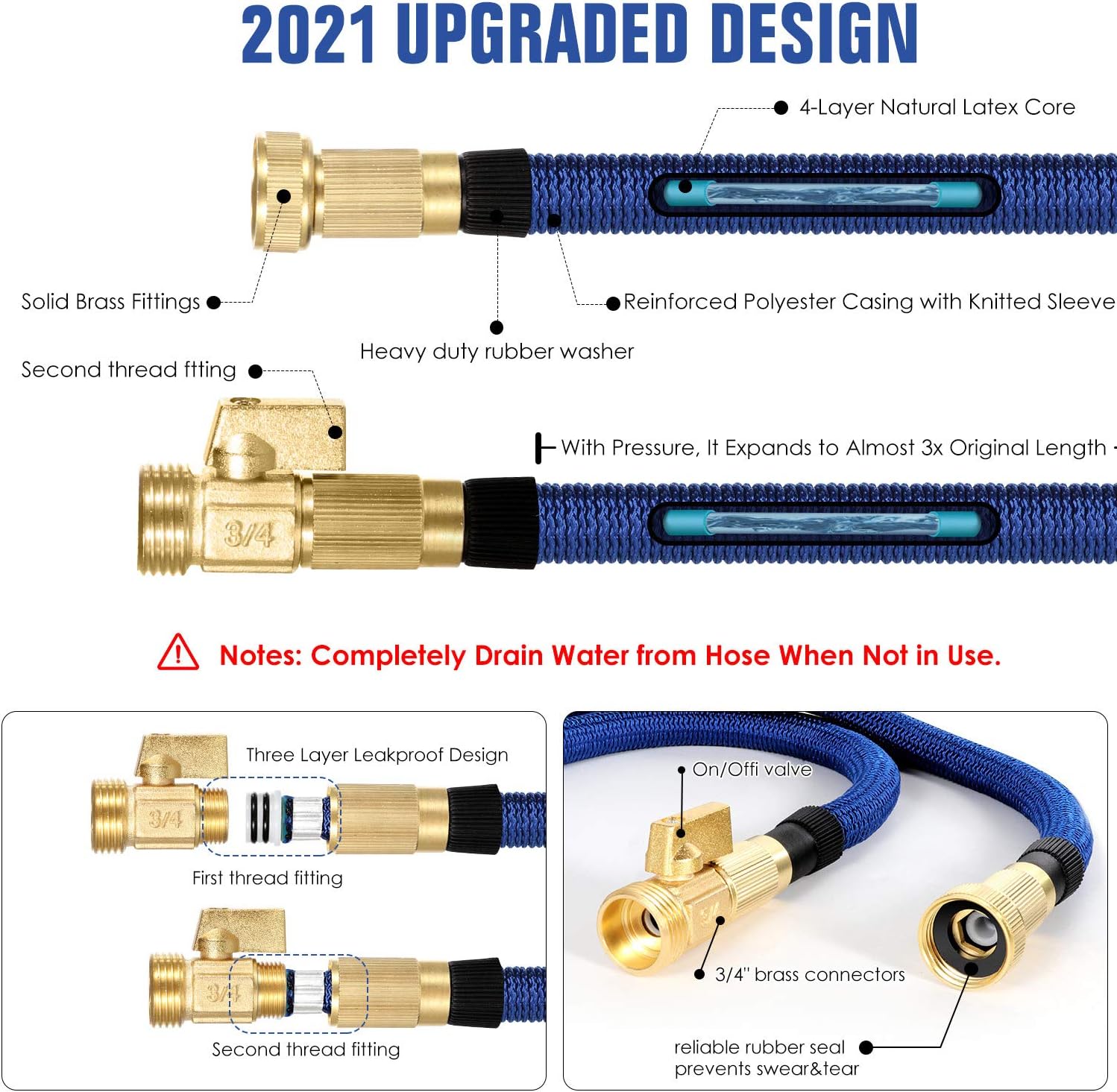 100ft Expandable Garden Hose - 2022 Upgraded Expanding Water Hose with 10 Function Spray Nozzle - Flexible Retractable Hose with Double Latex Core, 3/4