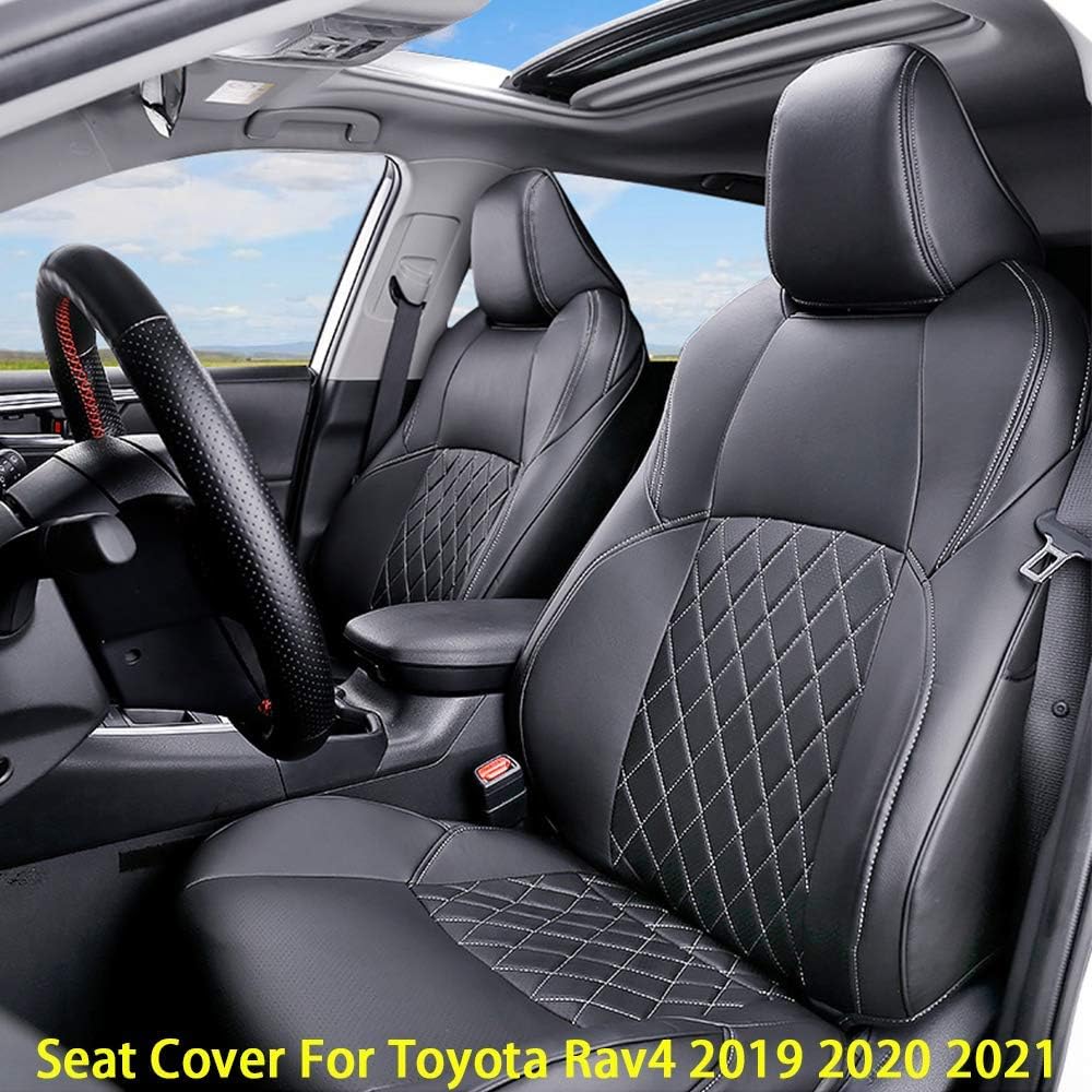 RAV4 Seat Cover Auto Full Set Seat Cushion Protector Leather Black for RAV4 Hybrid XSE 2019 2020 2021 2022 (Airbag Compatible)
