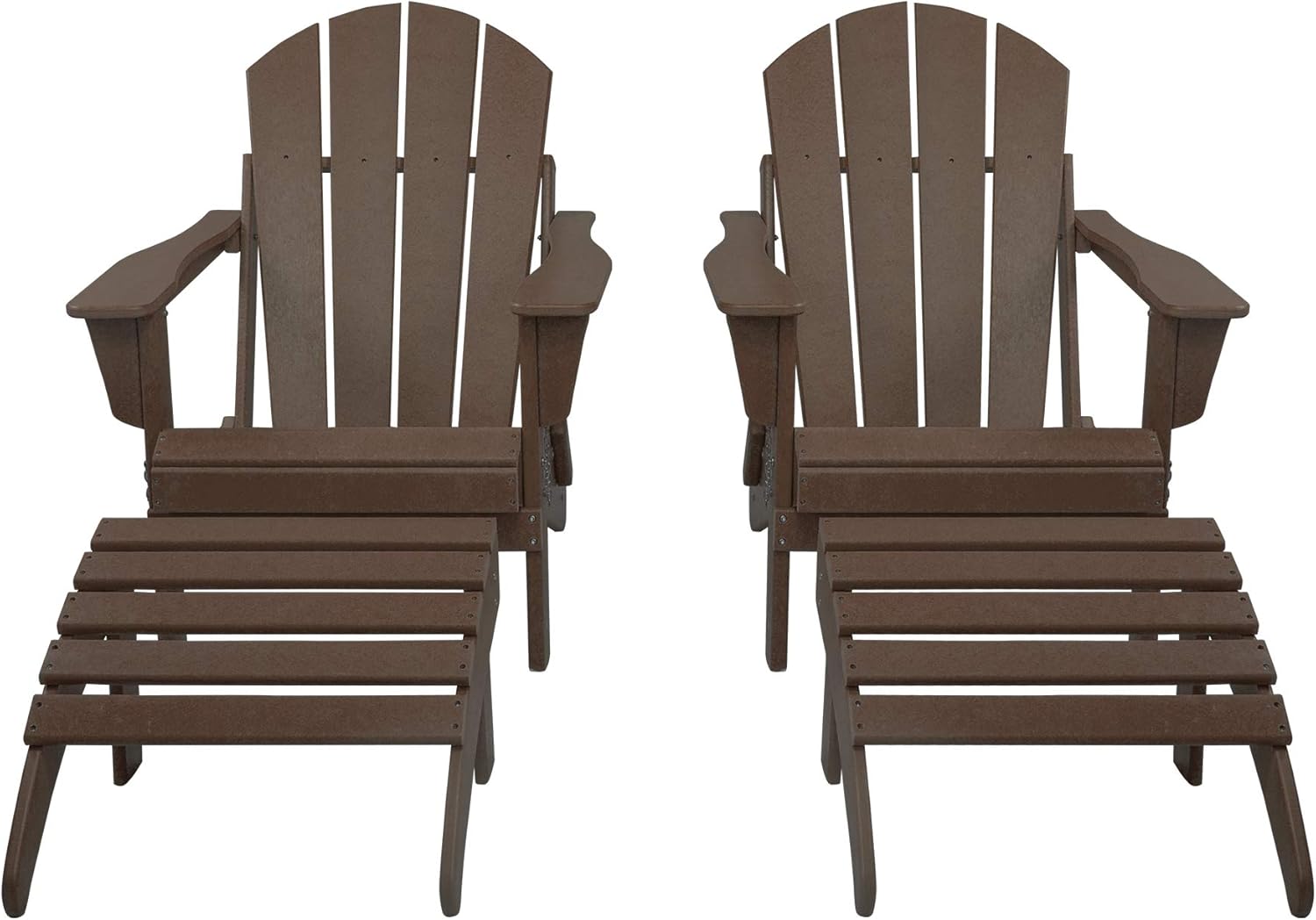 WO 4 Piece Set Classic Adirondack Chairs with Ottoman (2 Seater), Gray