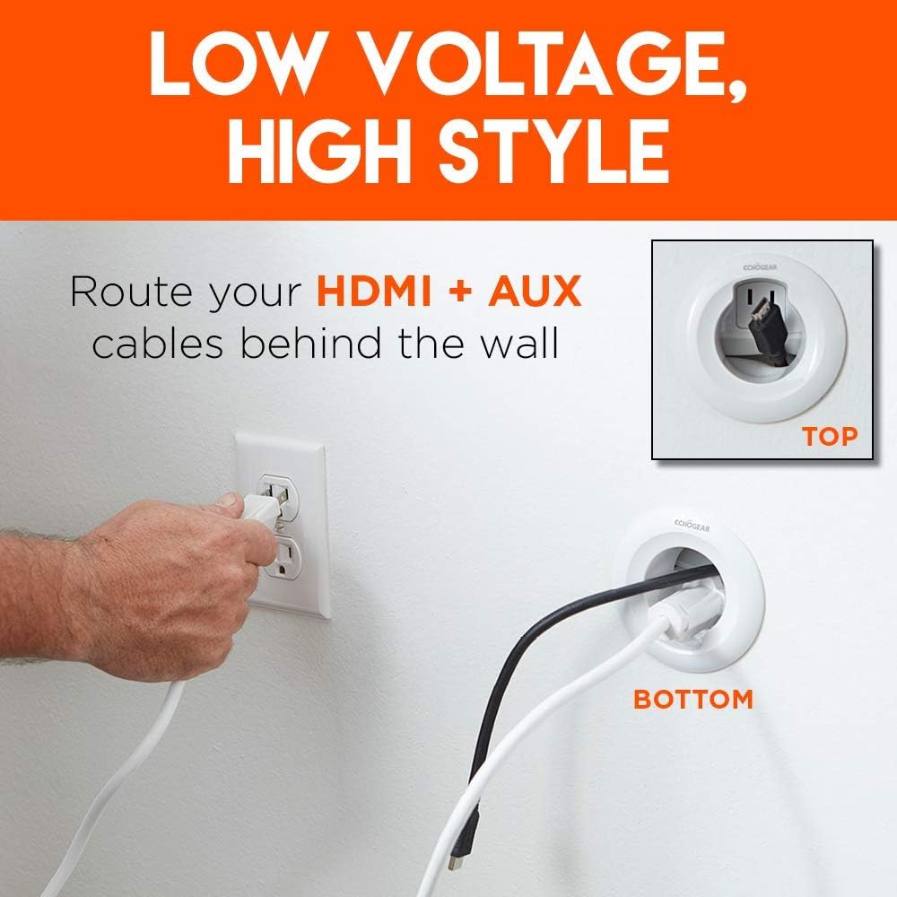 ECHOGEAR in-Wall Cable Concealer Kit - Includes Power & Low Voltage Cable Management - Hide TV Wires When Mounting A TV - Includes Hole Saw Drill Attachment for Easy Install Pack of 2