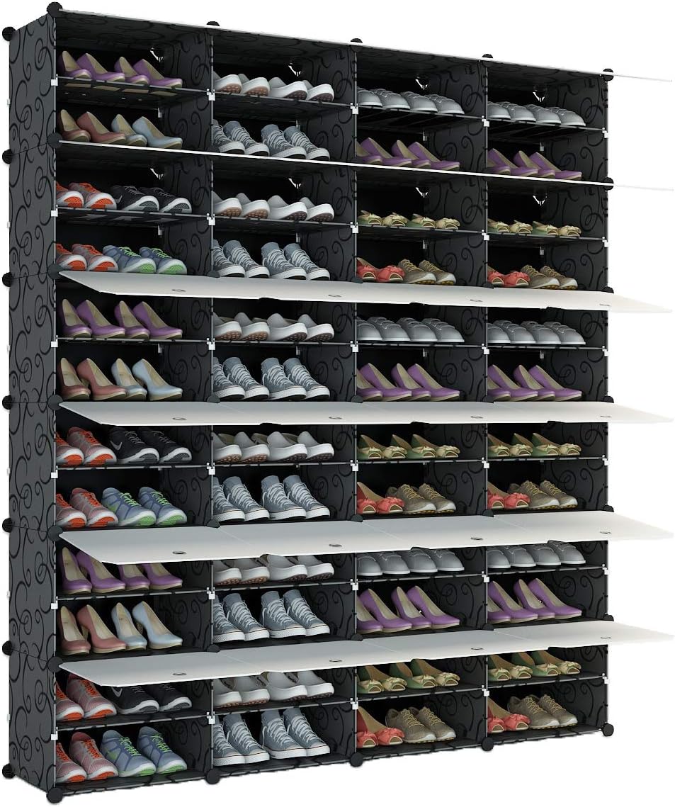 KOUSI Portable Shoe Rack Organizer 48 Pair Tower Shelf Shoe Storage Cabinet Stand Expandable for Heels, Boots, Slippers， 8 Tier Black