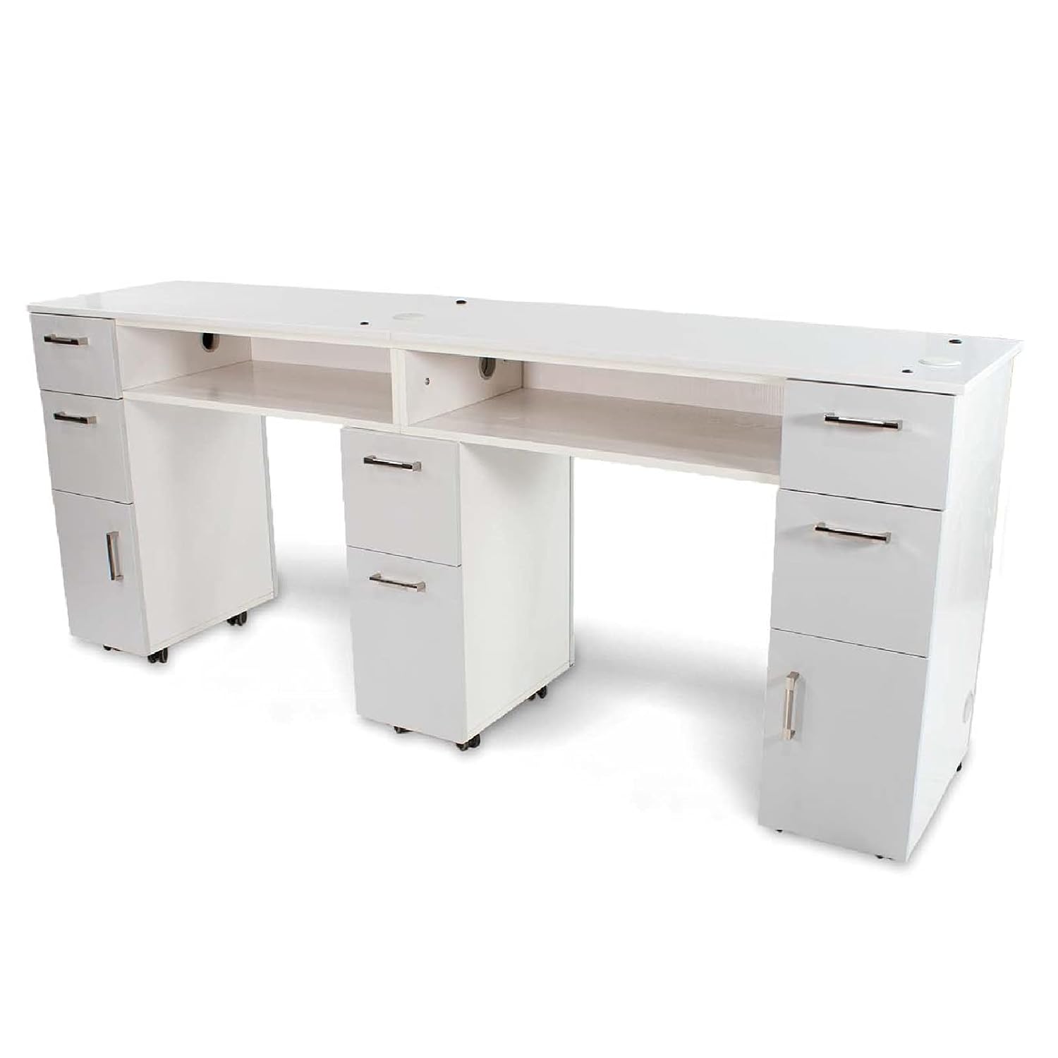 Milan Double Manicure Table, Nail Station for Beauty Salon Furniture & Equipment, Stone Top Acetone Resistant Large Storage Space, Ash Grey