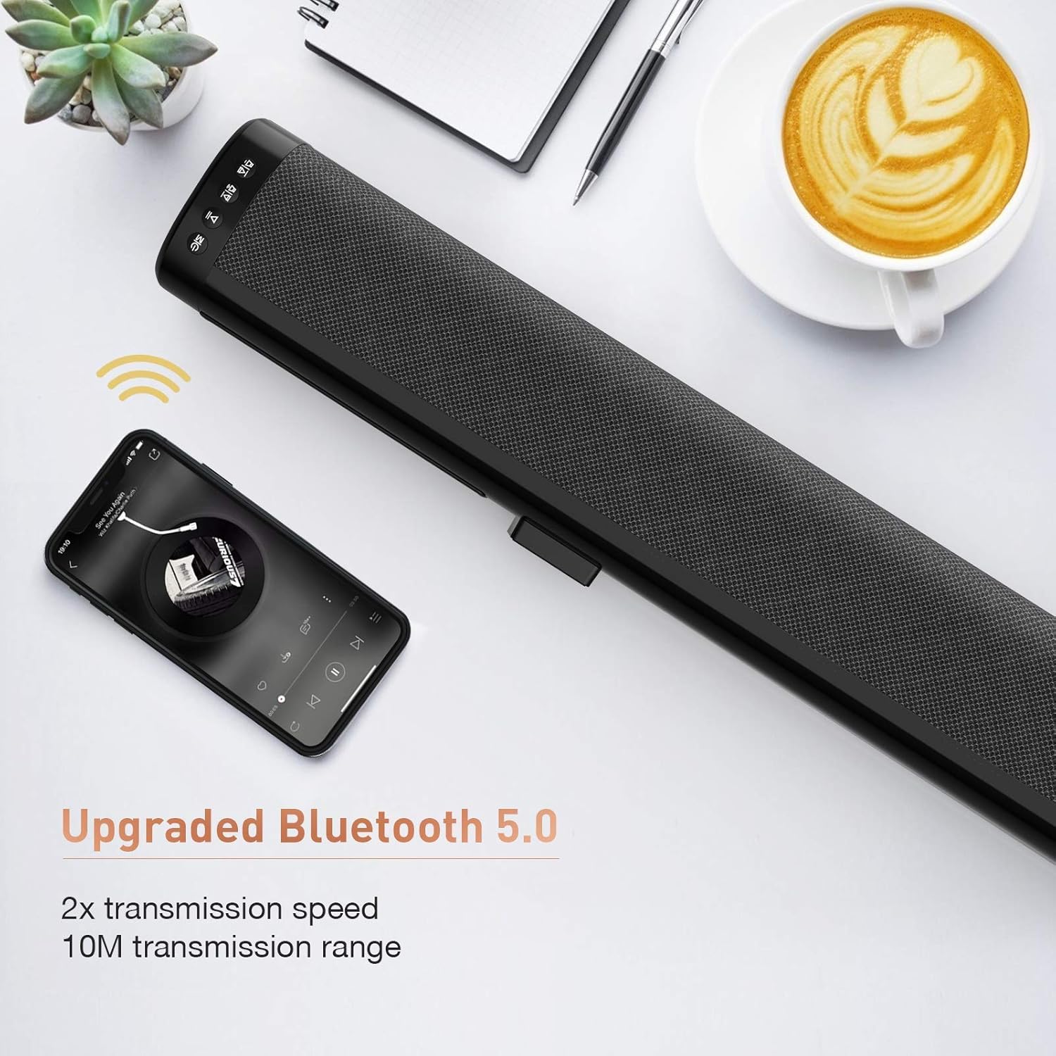 Soundbar, TOPVISION 120W Stereo Sound Bar, 2.1CH TV Sound Bar with Subwoofer, 3D Surround Sound TV Speaker, Wired & Wireless Bluetooth 5.0 Speakers for TV, USB, AUX/RCA, Optical, COA, HDMI Input (Renewed) Pack of 2