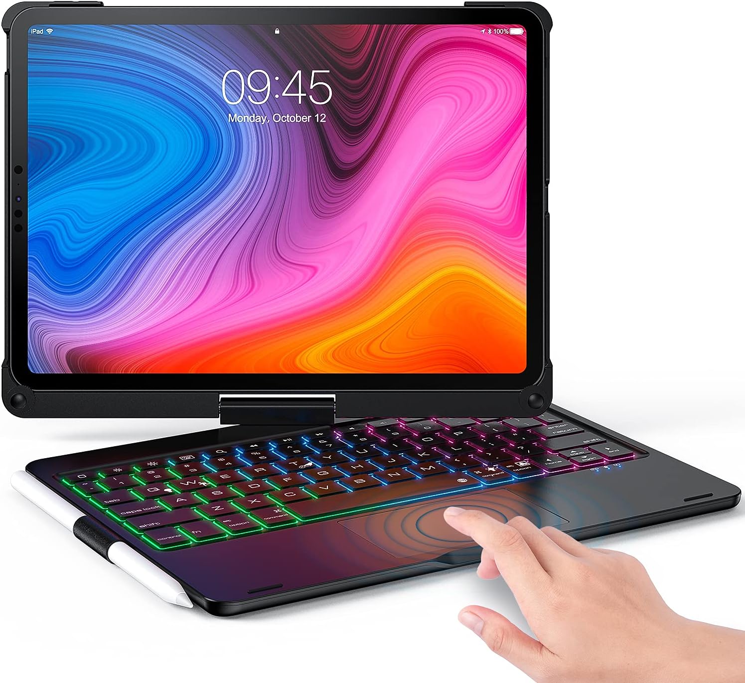 Keyboard Case for iPad Pro 11 inch 3rd Generation 2021&ndash;360&deg; Rotatable Touchpad Keyboard Case with Backlight, Compatible with iPad 10.9&rdquo;Air 4th Gen/iPad 11&rdquo;1st /2nd / 3rd Gen. (Black)