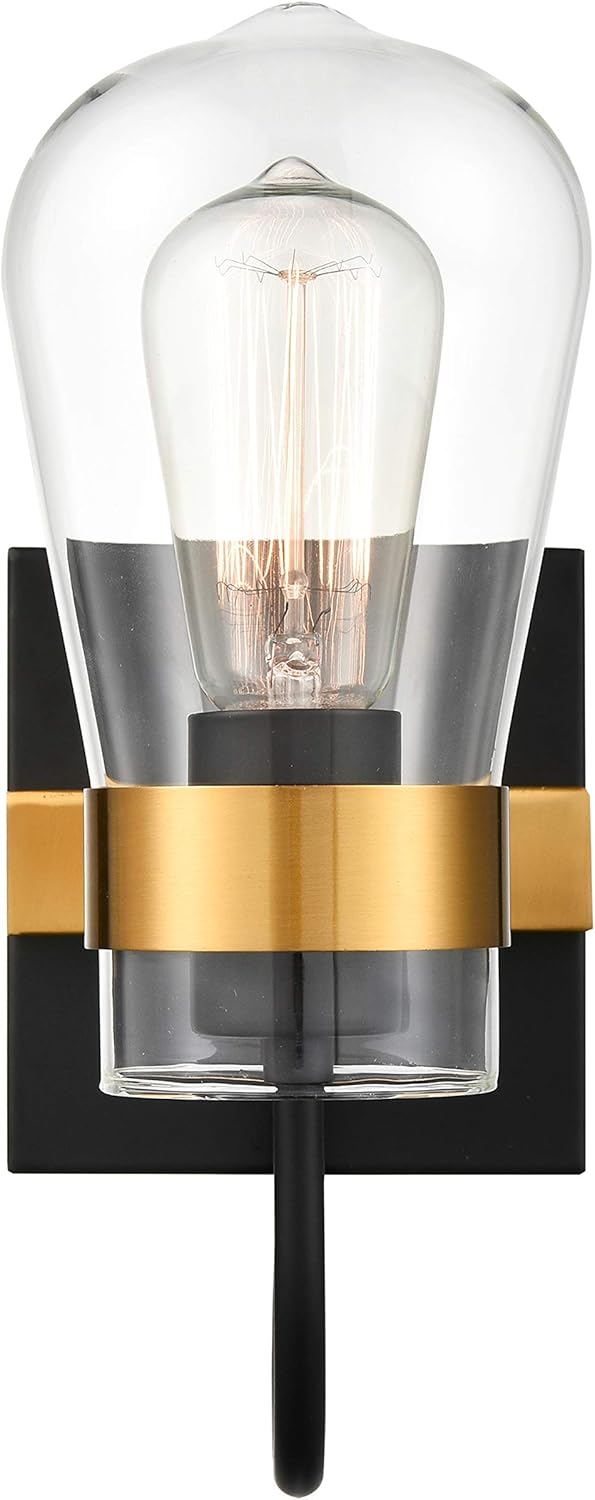 Light Society Marc 1-Light Vanity Light, Black and Brushed Brass, Modern Style Vanity Light
