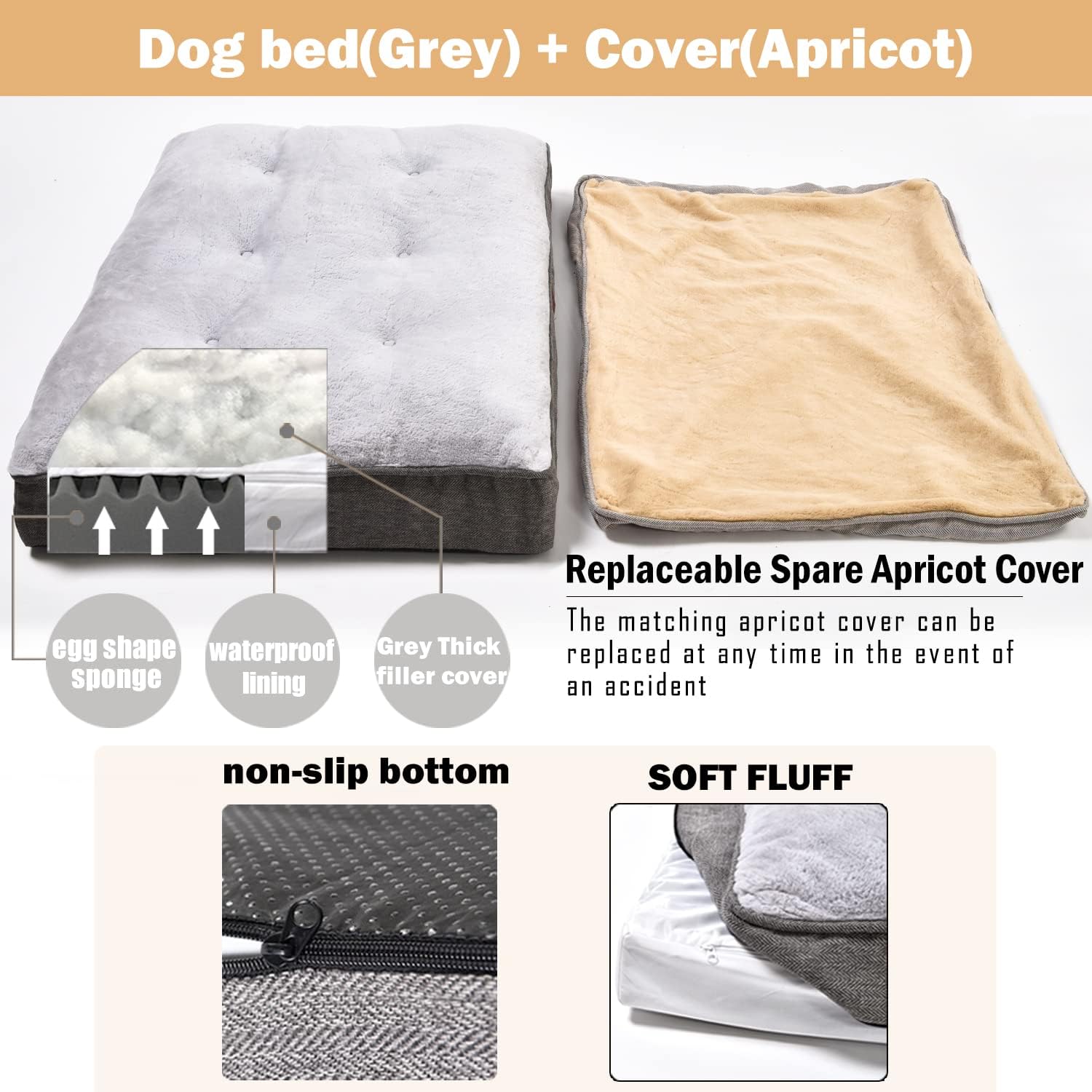 Dog Bed for Large Dogs and Medium Dogs.One Dog Bed +One Dog Bed Cover.Dog Crate Bed,Dog Mat with Waterproof Urine Proof Liner.Luxury and Super Soft Dog Bed.Grey Windracing Pet Bed